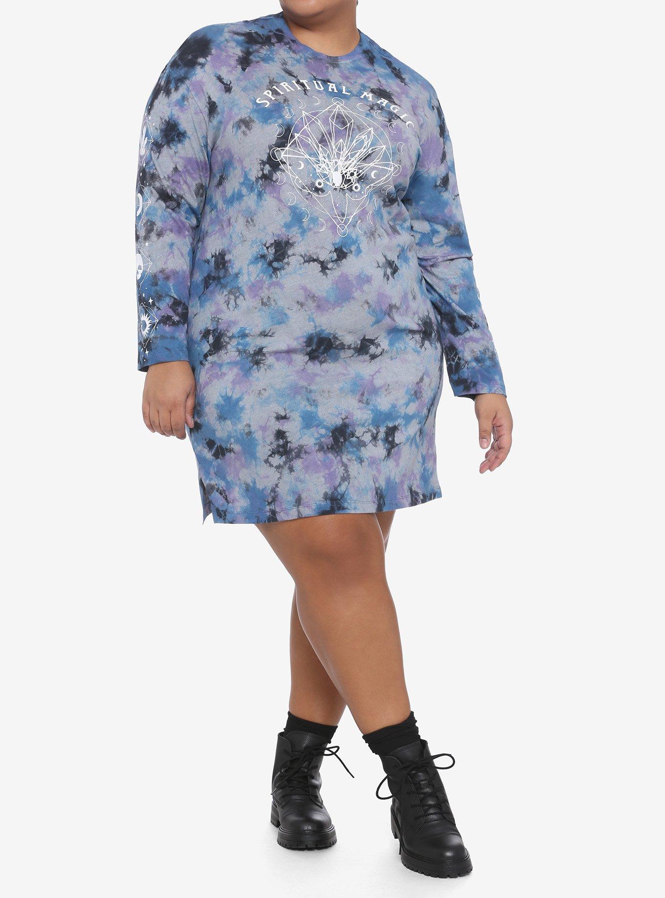 Spiritual Magic Tie-Dye Long-Sleeve T-Shirt Dress Plus Size, MULTI, alternate