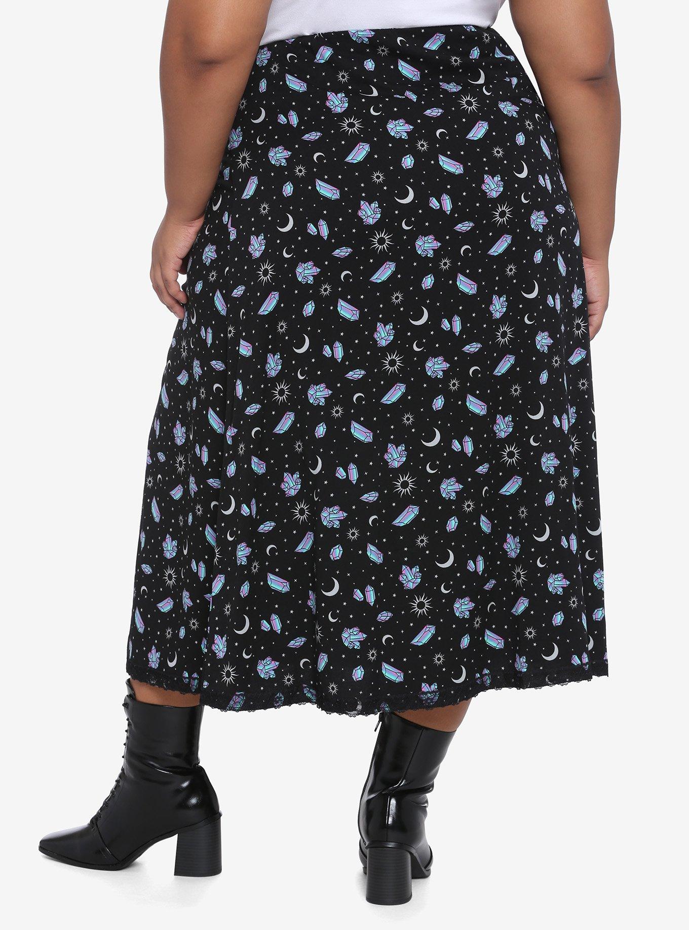 Pastel Crystals & Constellations Split Skirt Plus Size, BLACK, alternate