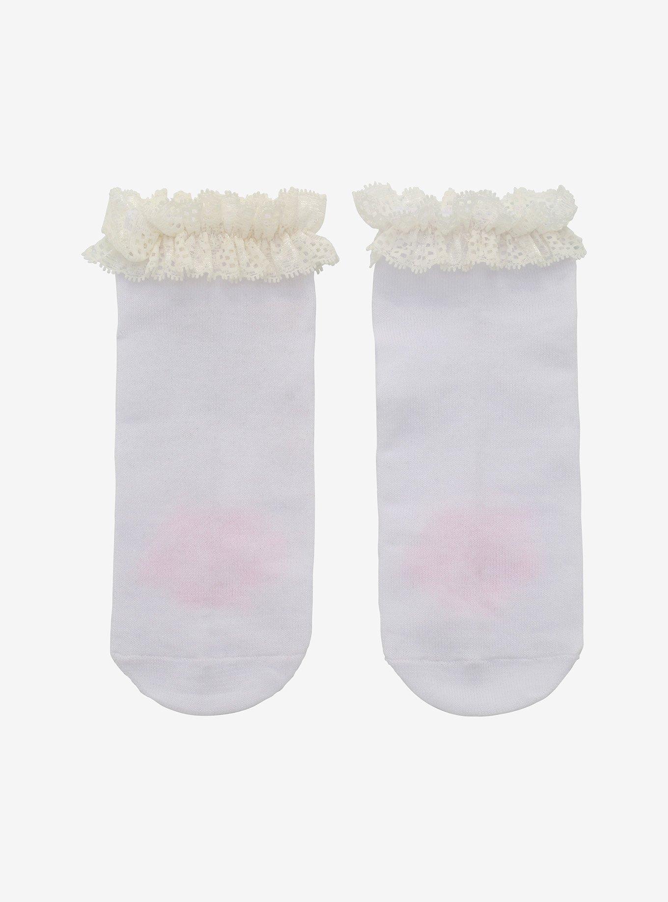 White Lace Paw Print Ankle Socks, , alternate