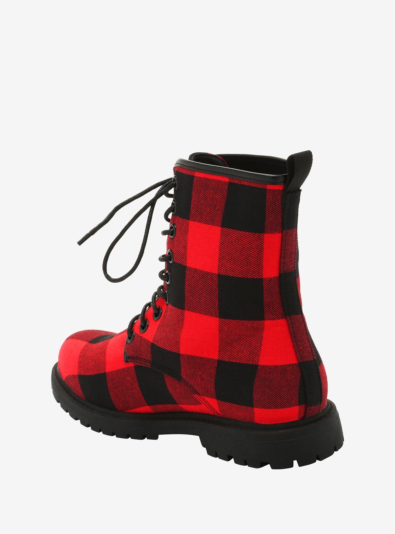 Red & Black Plaid Combat Boots, MULTI, alternate