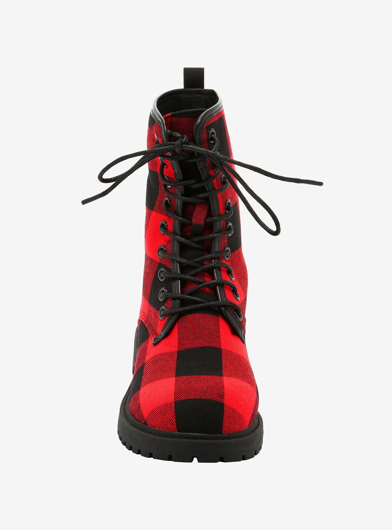 Red & Black Plaid Combat Boots, MULTI, alternate