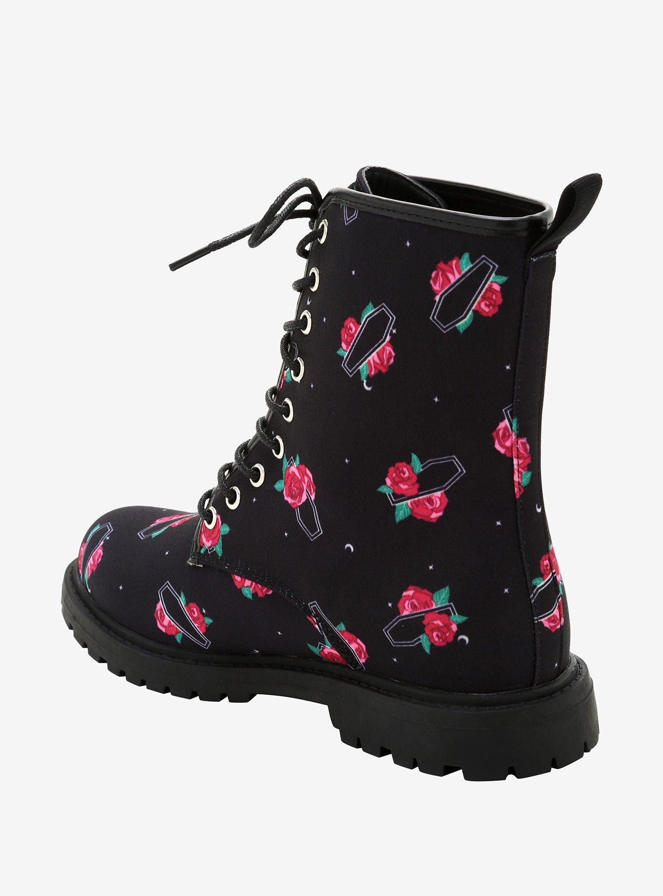 Coffin Rose Combat Boots, MULTI, alternate