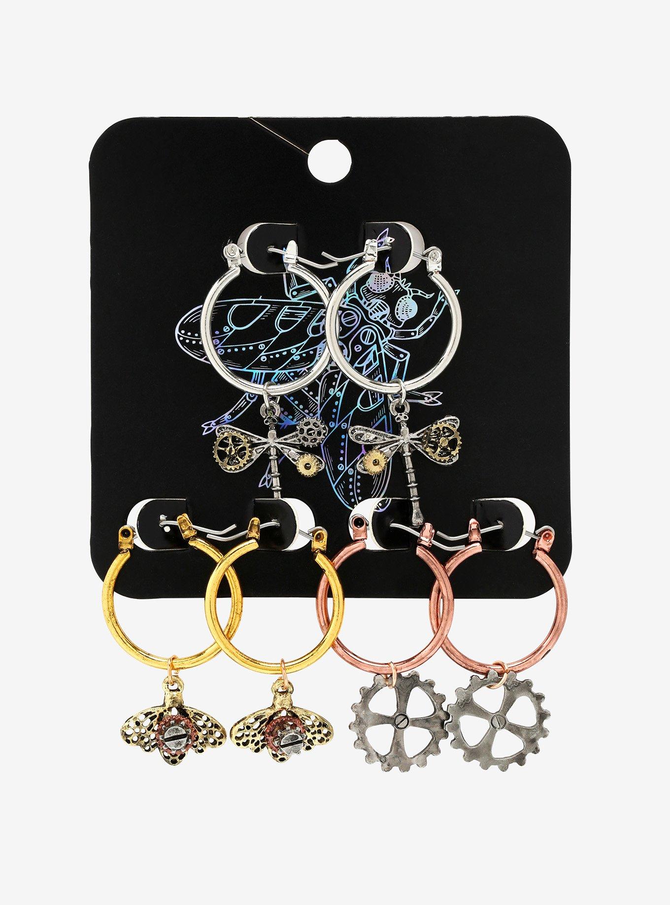 Steampunk Dragonfly Bee Hoop Earring Set, , alternate