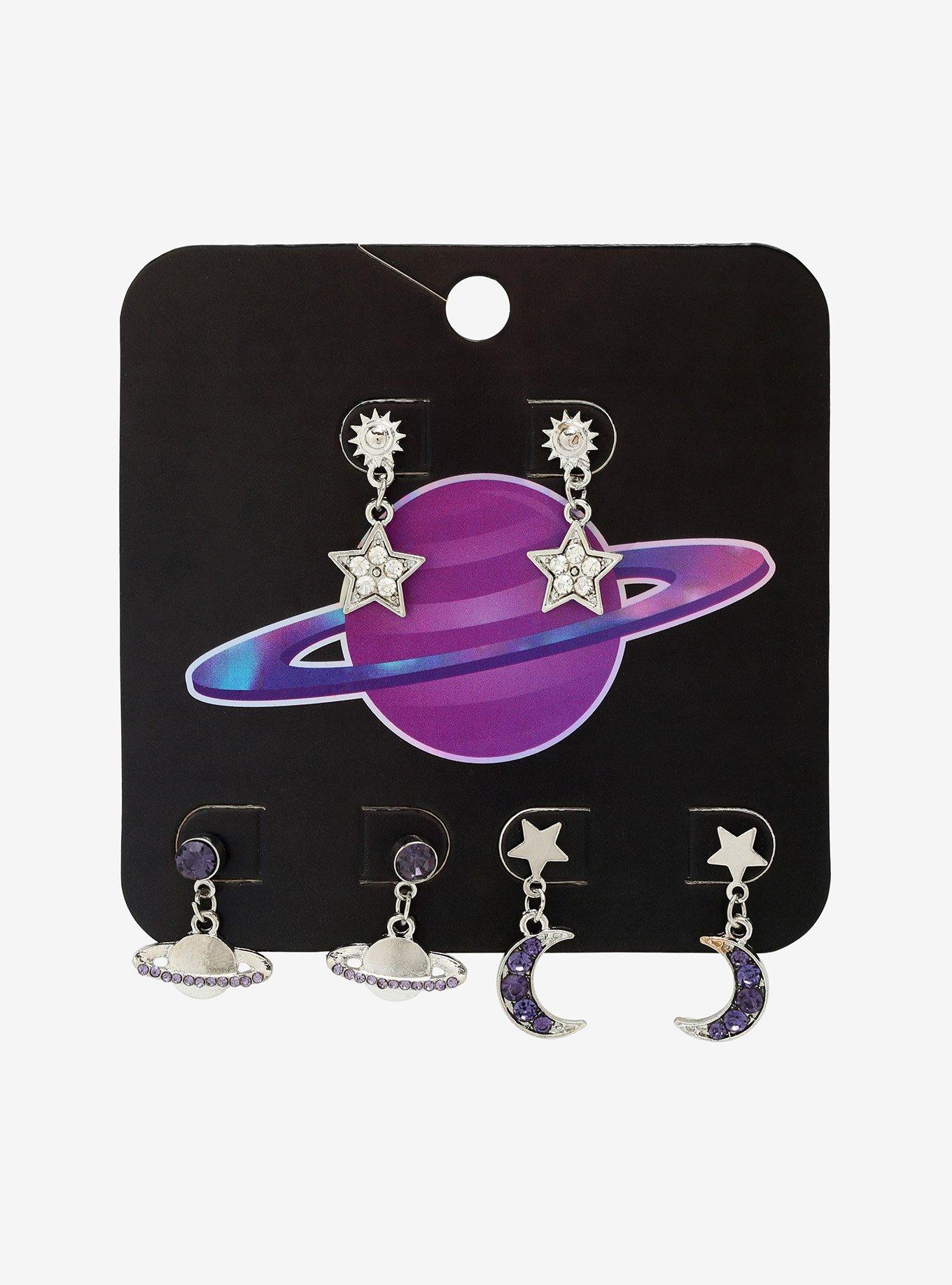 Moon Planet Star Dangle Earring Set, , alternate