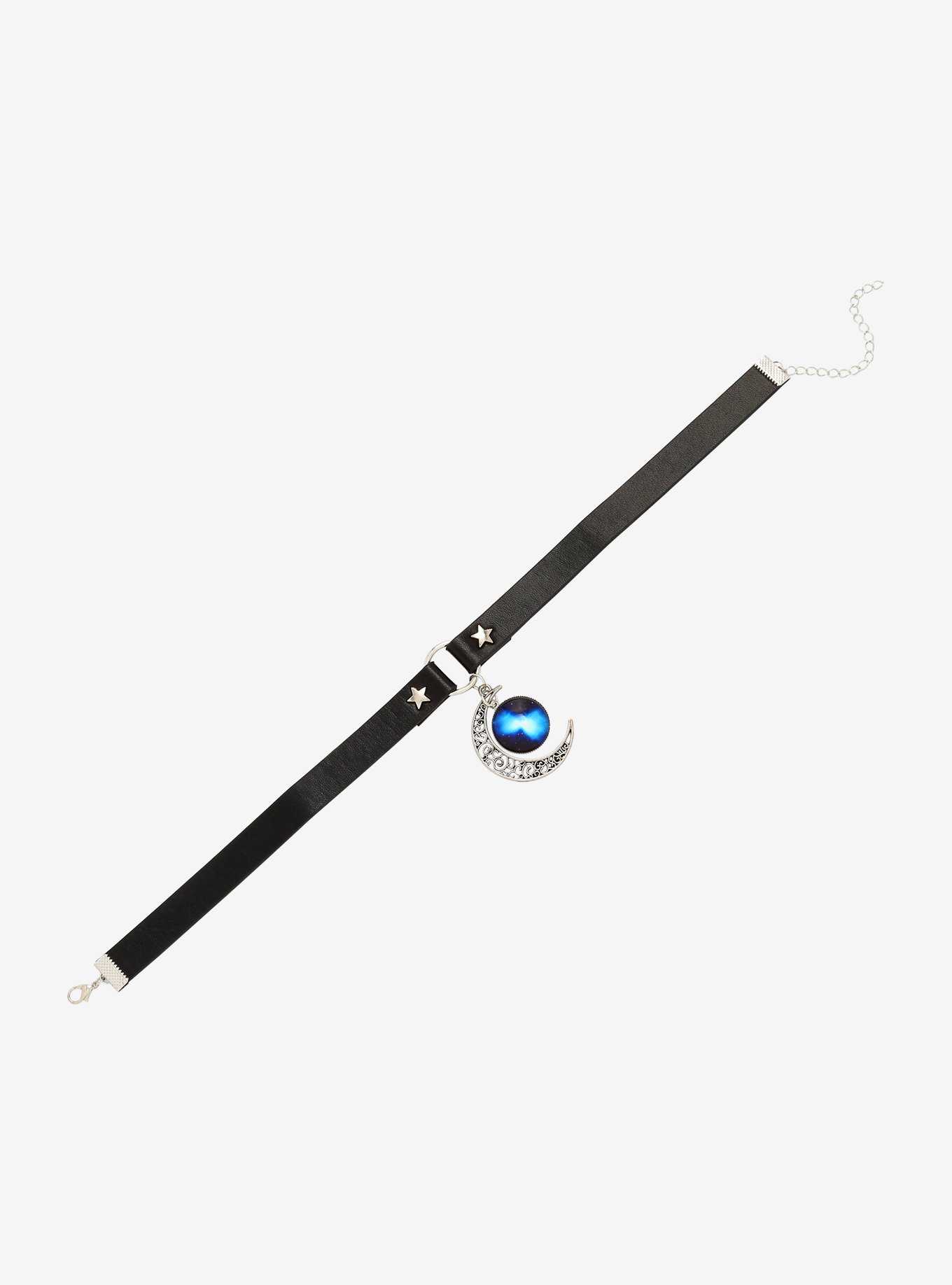 Crescent Moon O-Ring Faux Leather Choker, , hi-res