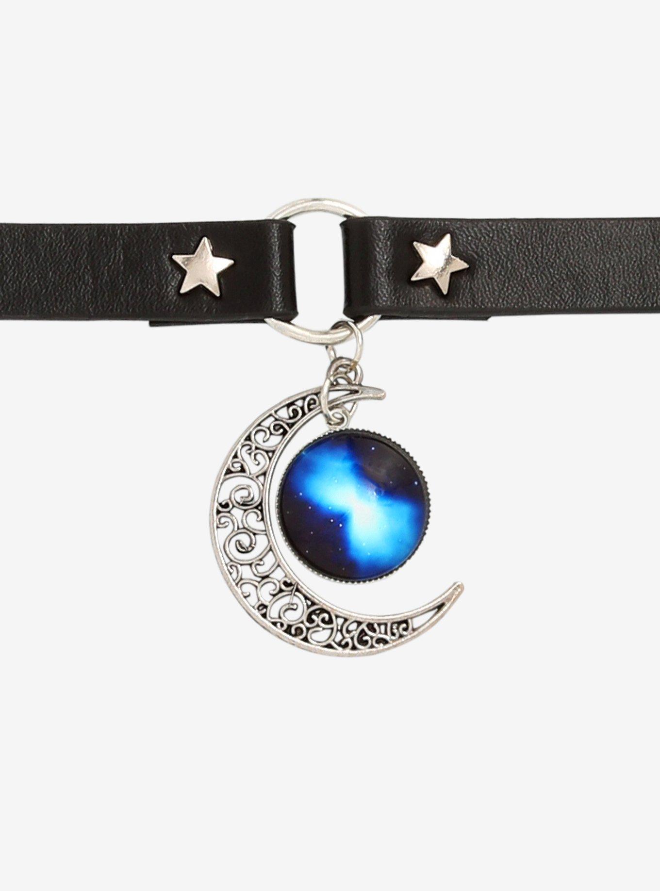 Crescent Moon O-Ring Faux Leather Choker, , alternate