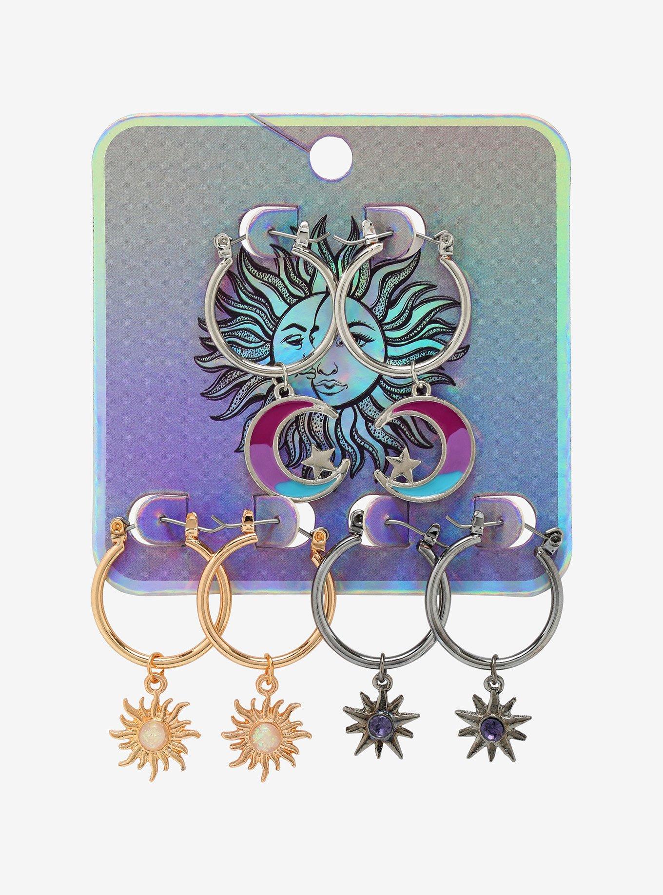 Sun Moon Charm Hoop Earring Set, , alternate