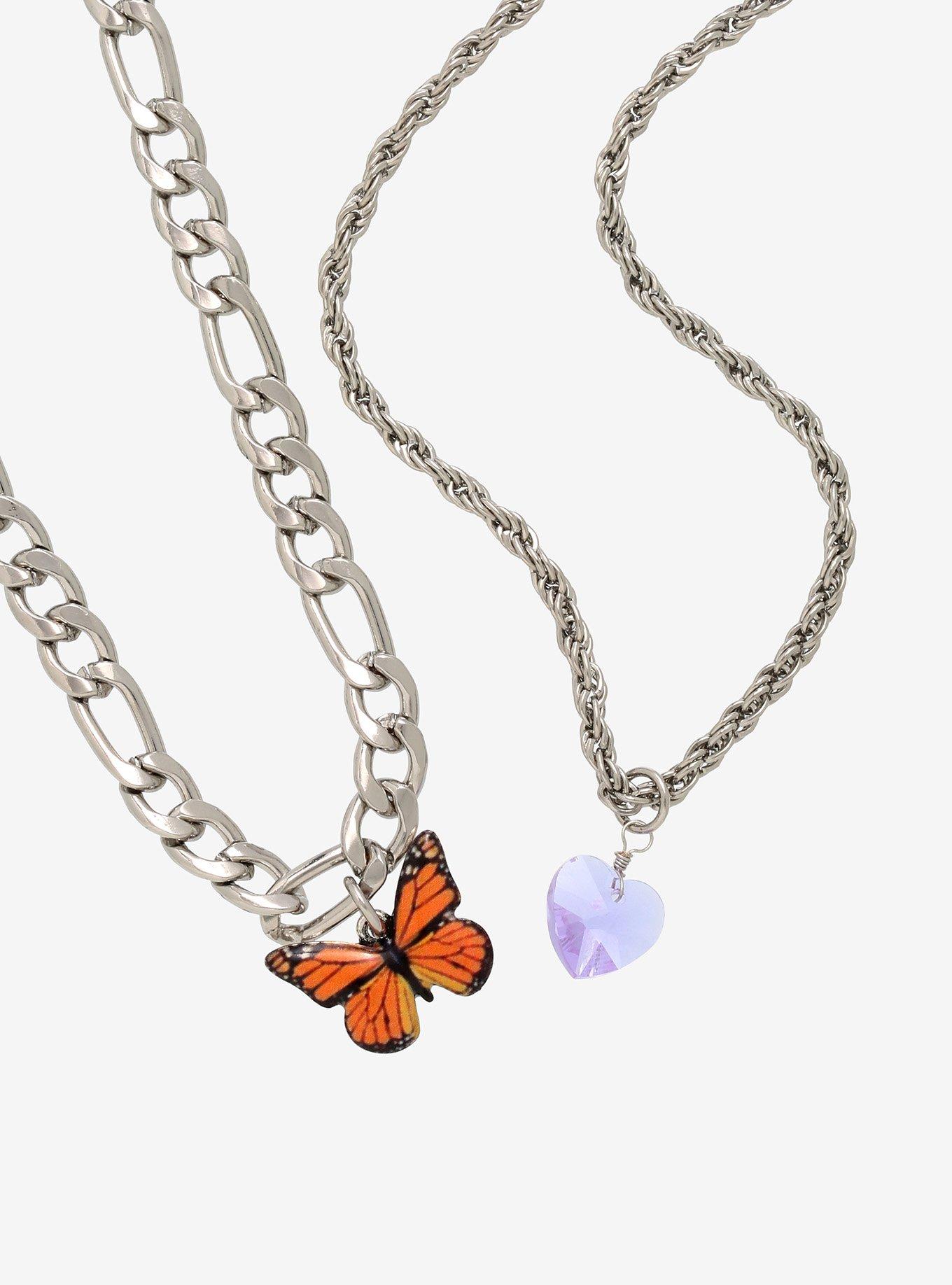 Butterfly & Heart Gem Necklace Set, , alternate