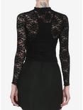 Black Floral Lace Mock Neck Girls Long-Sleeve Top, BLACK, alternate