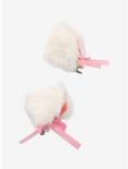 White & Pink Fuzzy Cat Ear Hair Clips, , alternate