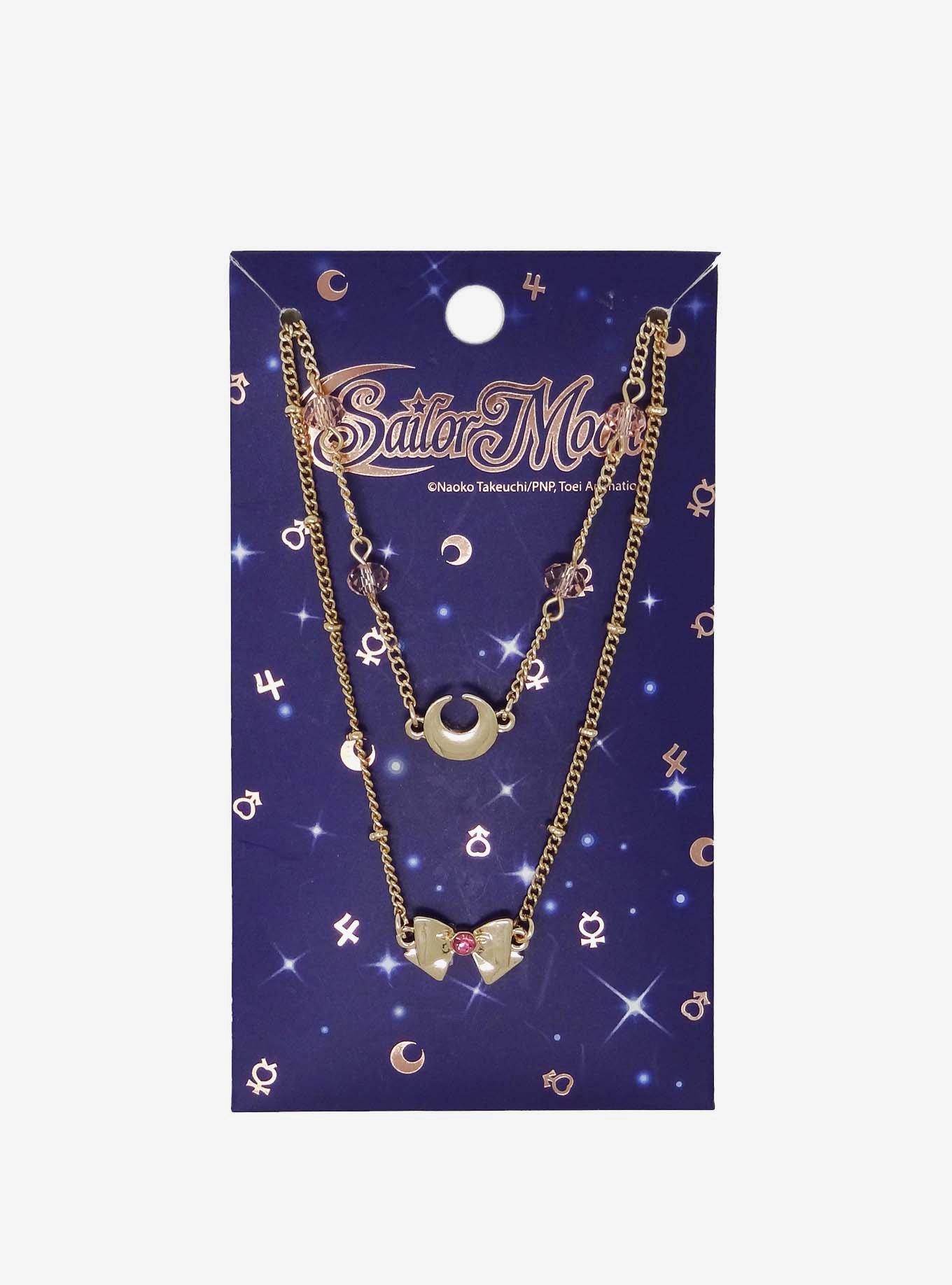 Sailor Moon Dainty Bow & Moon Necklace Set, , alternate