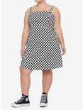 Black & White Checkered Buckle Strap Pinafore Dress Plus Size, BLACK, alternate