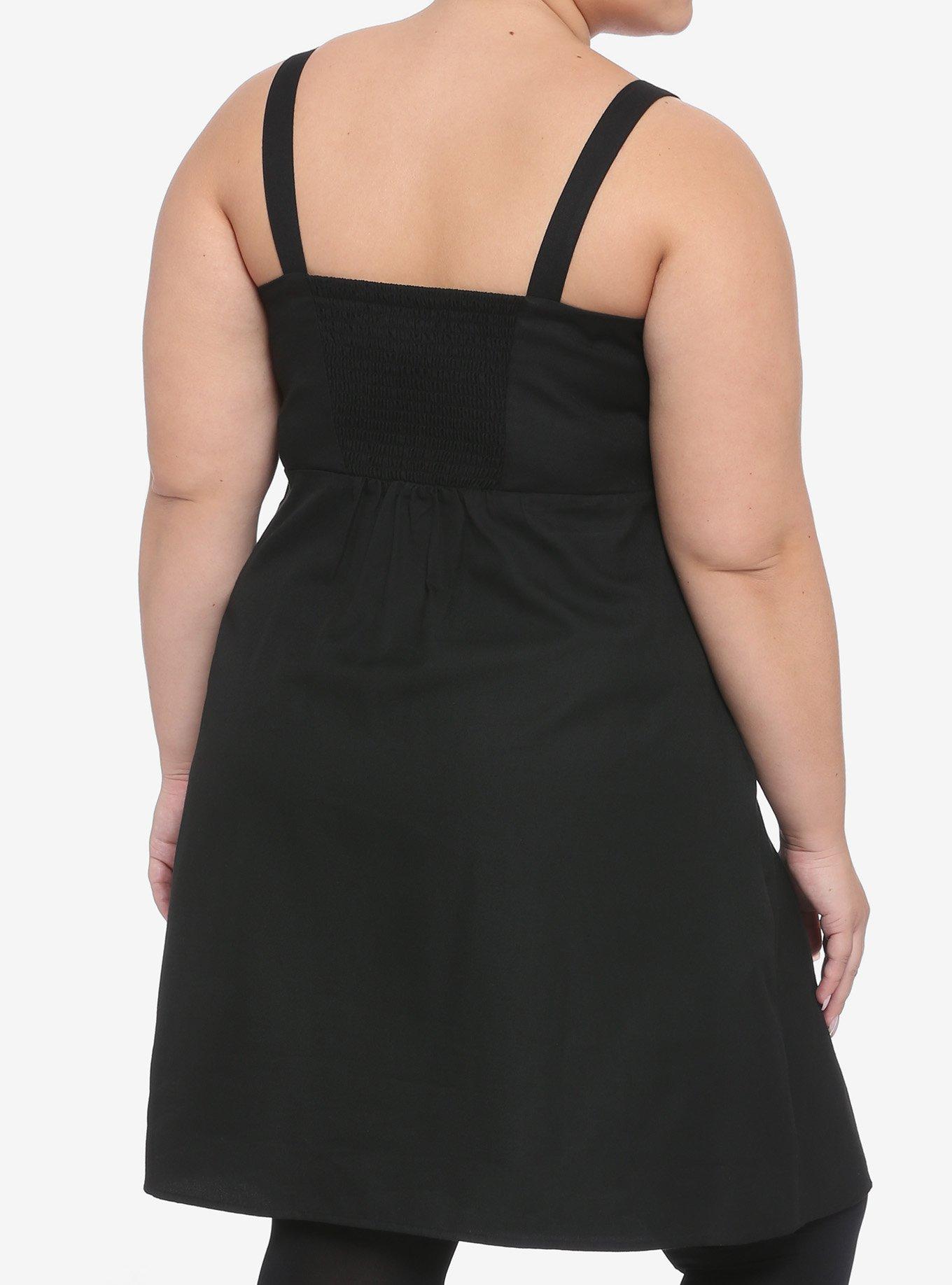 Black Buckle Strap Pinafore Dress Plus Size, BLACK, alternate