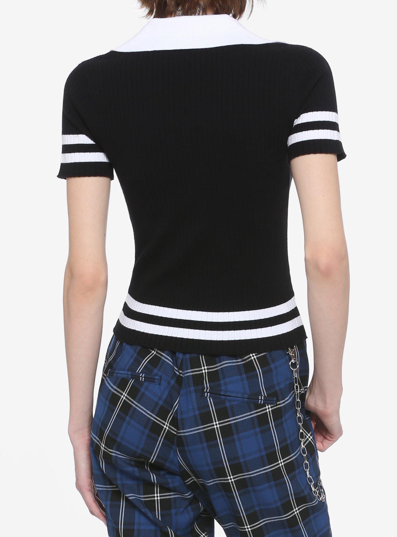 Black & White Coffin Crop Girls Polo Shirt, BLACK, alternate