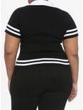 Black & White Coffin Crop Girls Polo Shirt Plus Size, BLACK, alternate