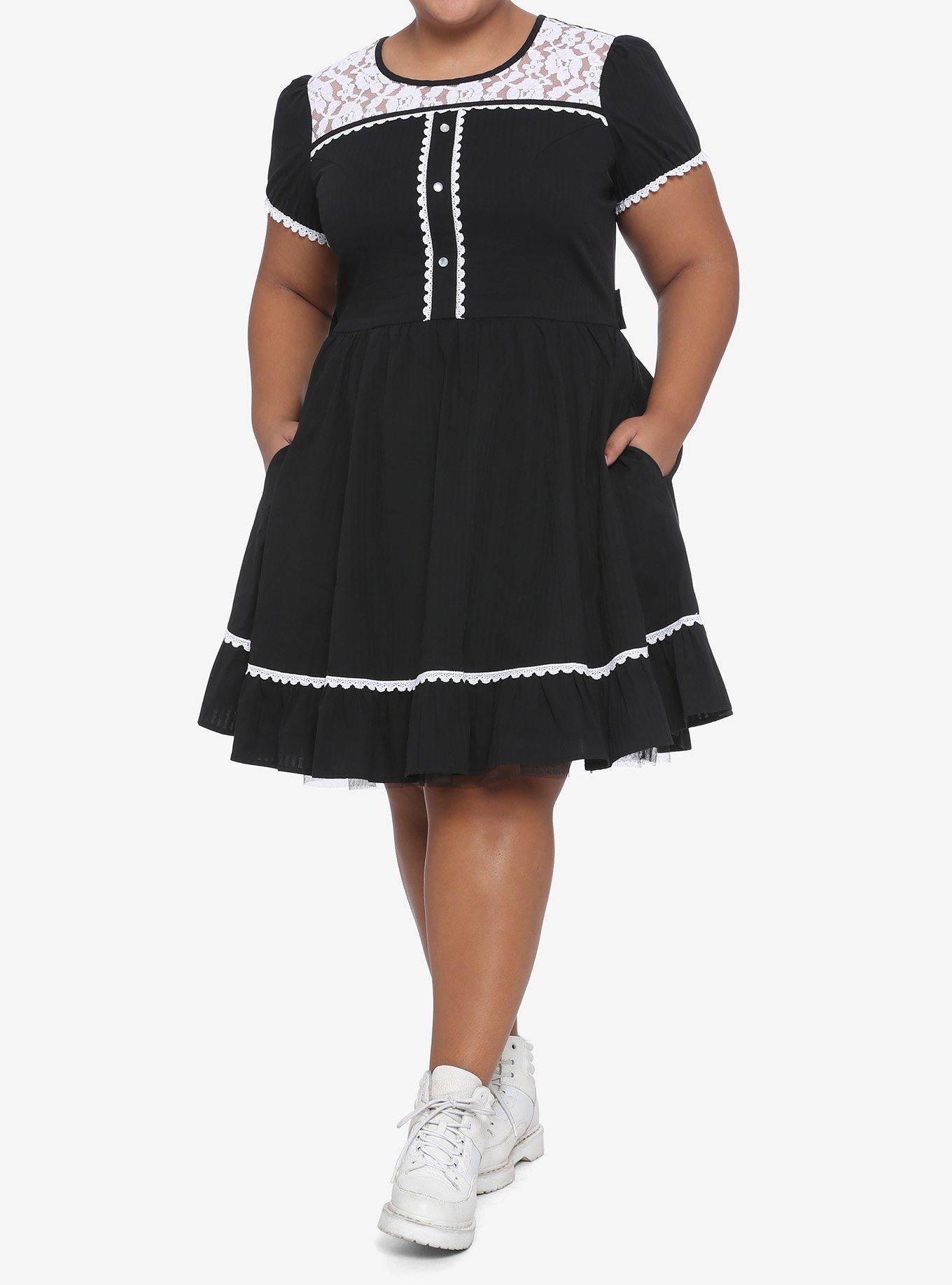 Black & White Lace Panel Dress Plus Size, BLACK, alternate