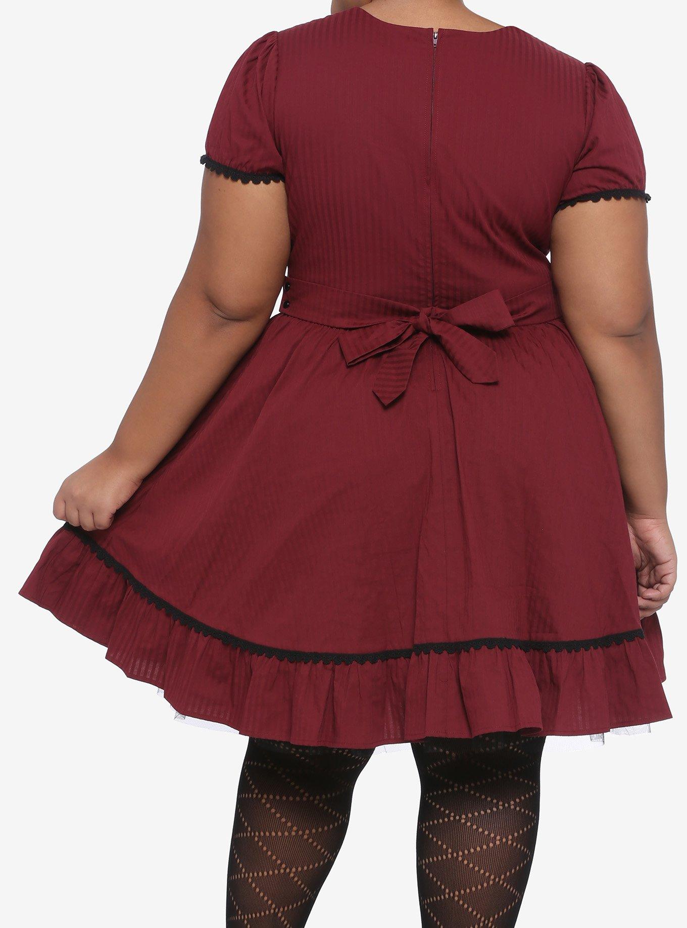 Burgundy & Black Lace Panel Dress Plus Size, MERLOT, alternate