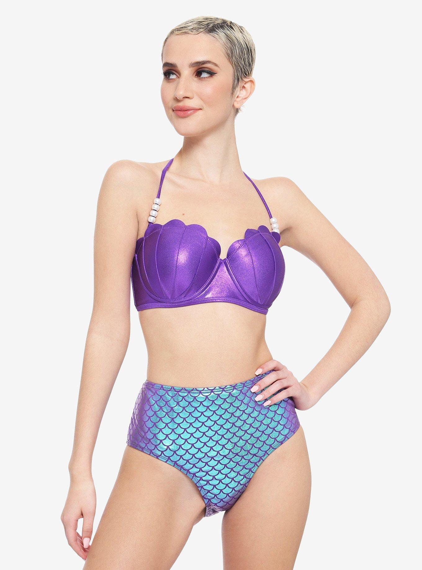 Disney The Little Mermaid Ariel Seashell Halter Swim Top, PURPLE, alternate