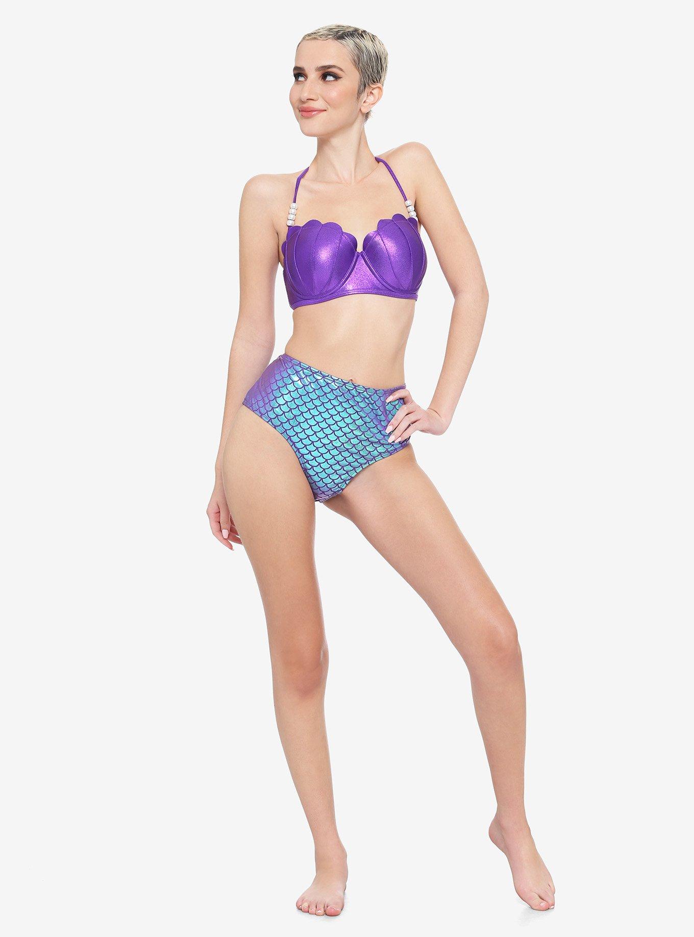 Disney The Little Mermaid Ariel Seashell Halter Swim Top, PURPLE, alternate