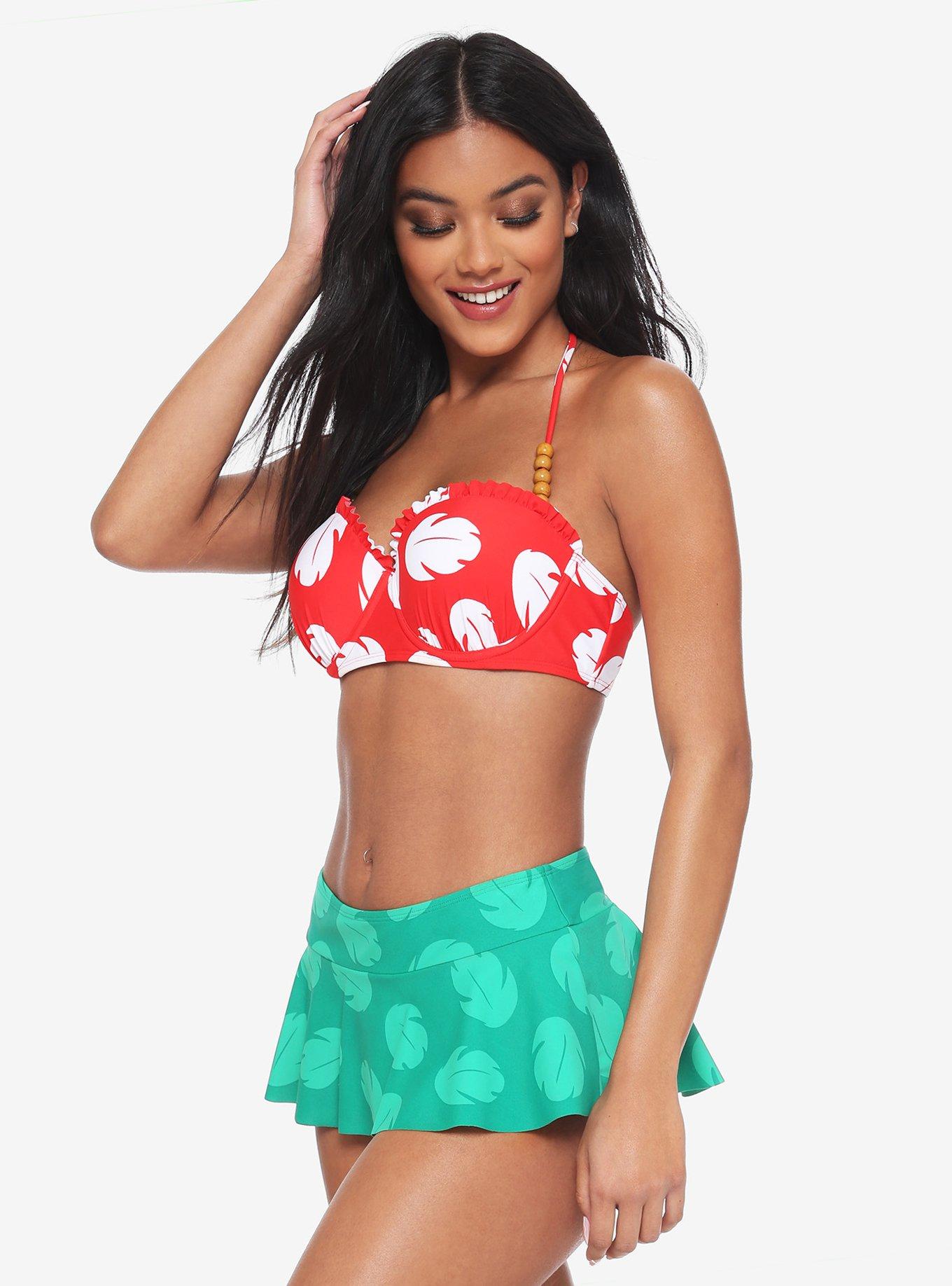 Disney Lilo & Stitch Leaf Print High-Waisted Skirted Swim Bottoms, GREEN, alternate