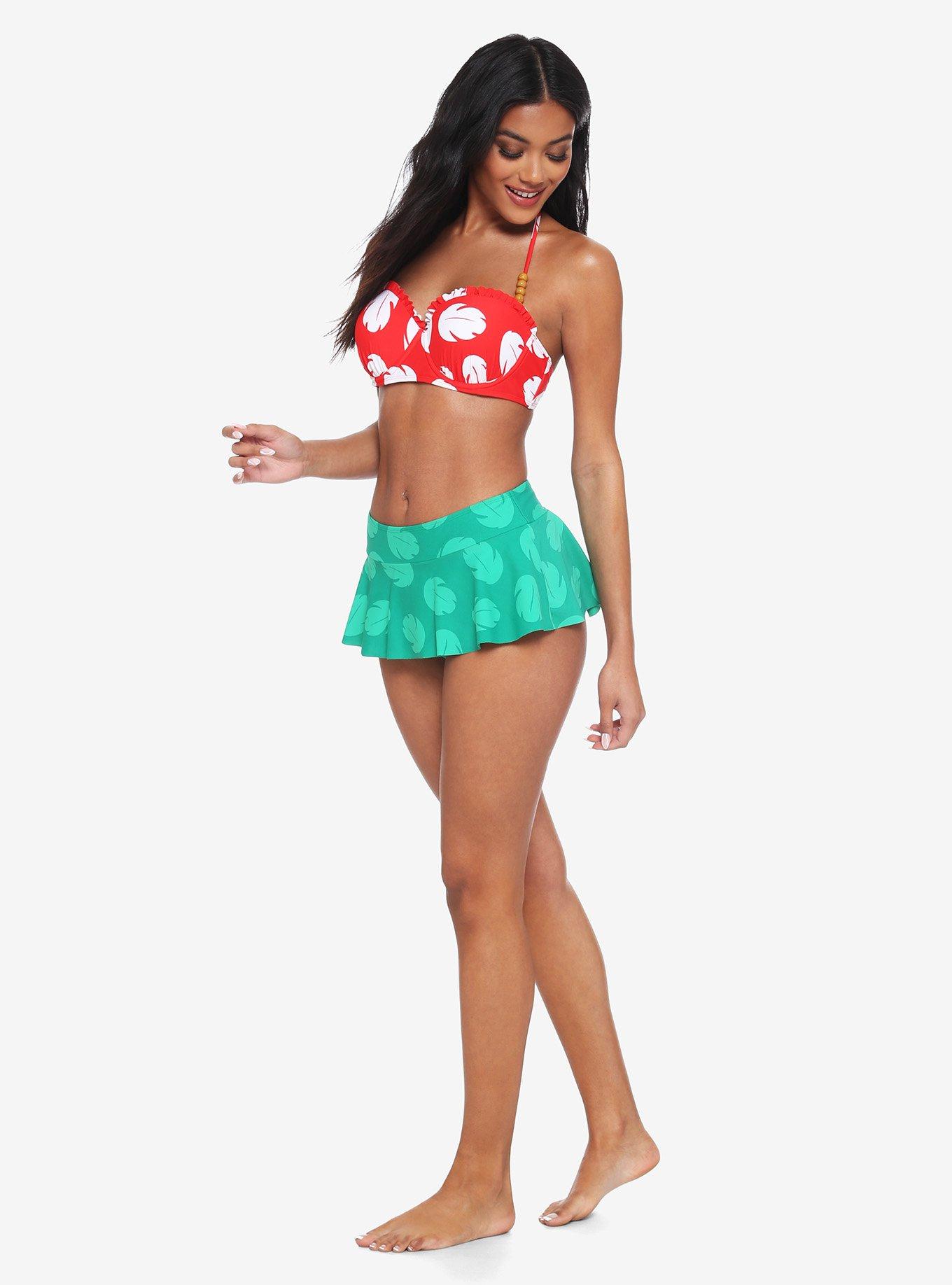 Disney Lilo & Stitch Leaf Print High-Waisted Skirted Swim Bottoms, GREEN, alternate