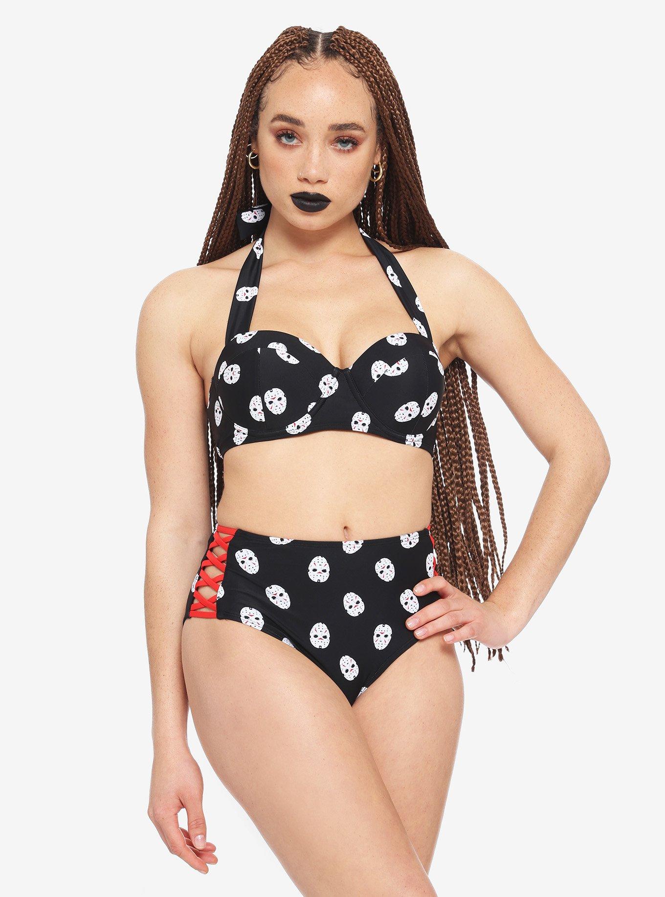 Friday The 13th Jason Mask Halter Swim Top, MULTI, alternate