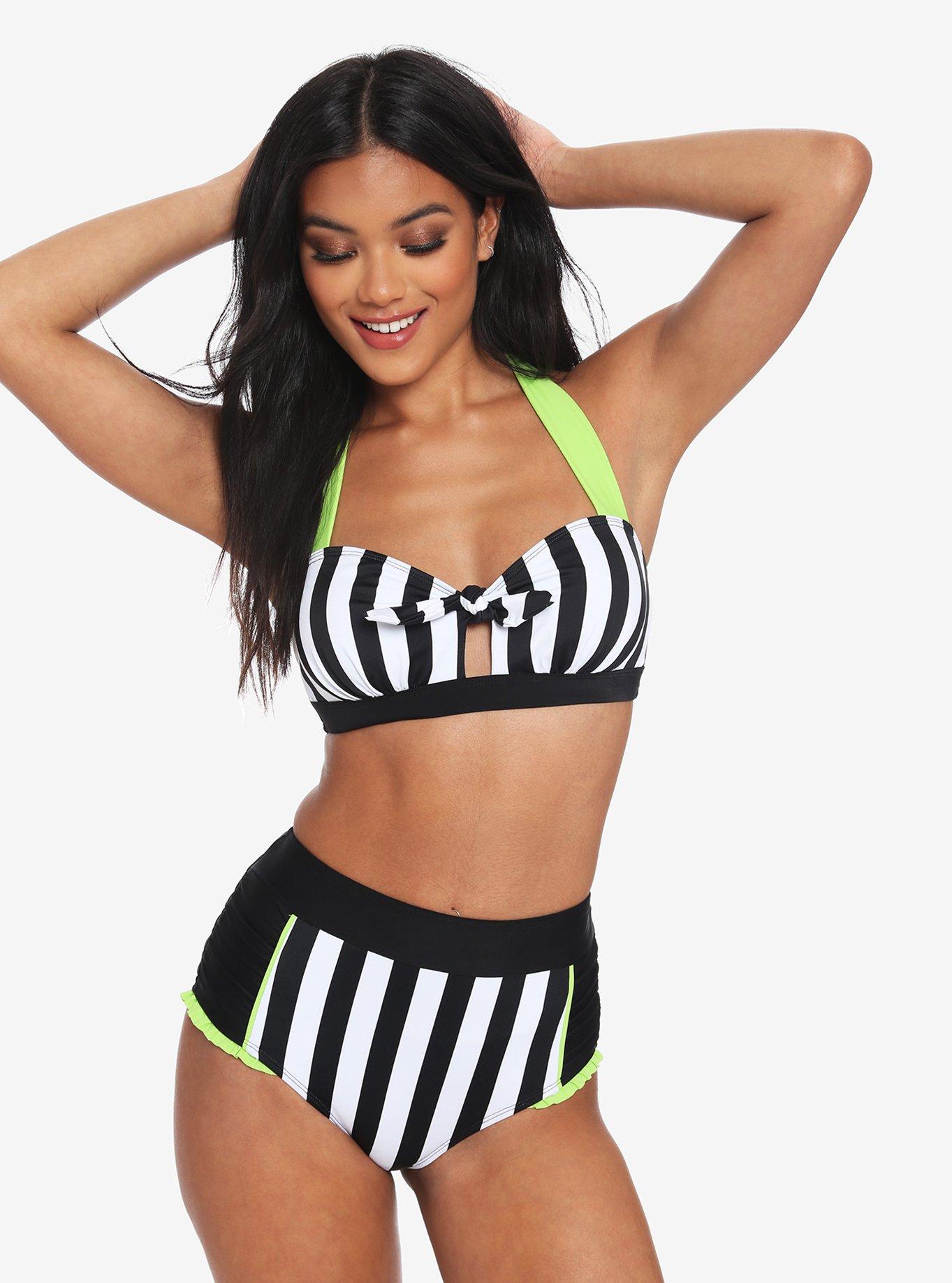 Beetlejuice Stripe Halter Swim Top, MULTI, alternate