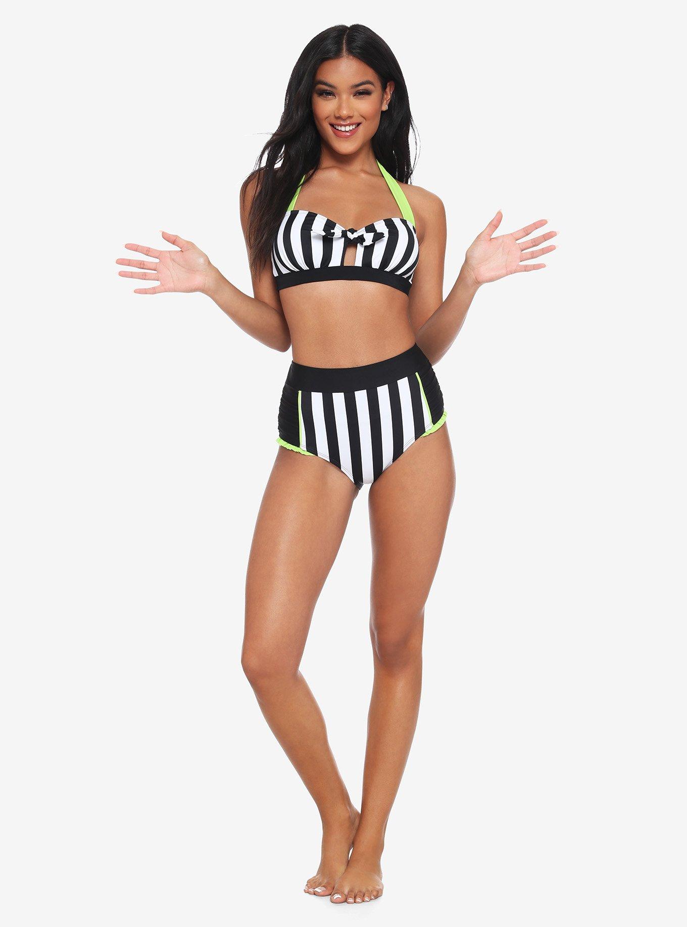 Beetlejuice Stripe Halter Swim Top, MULTI, alternate