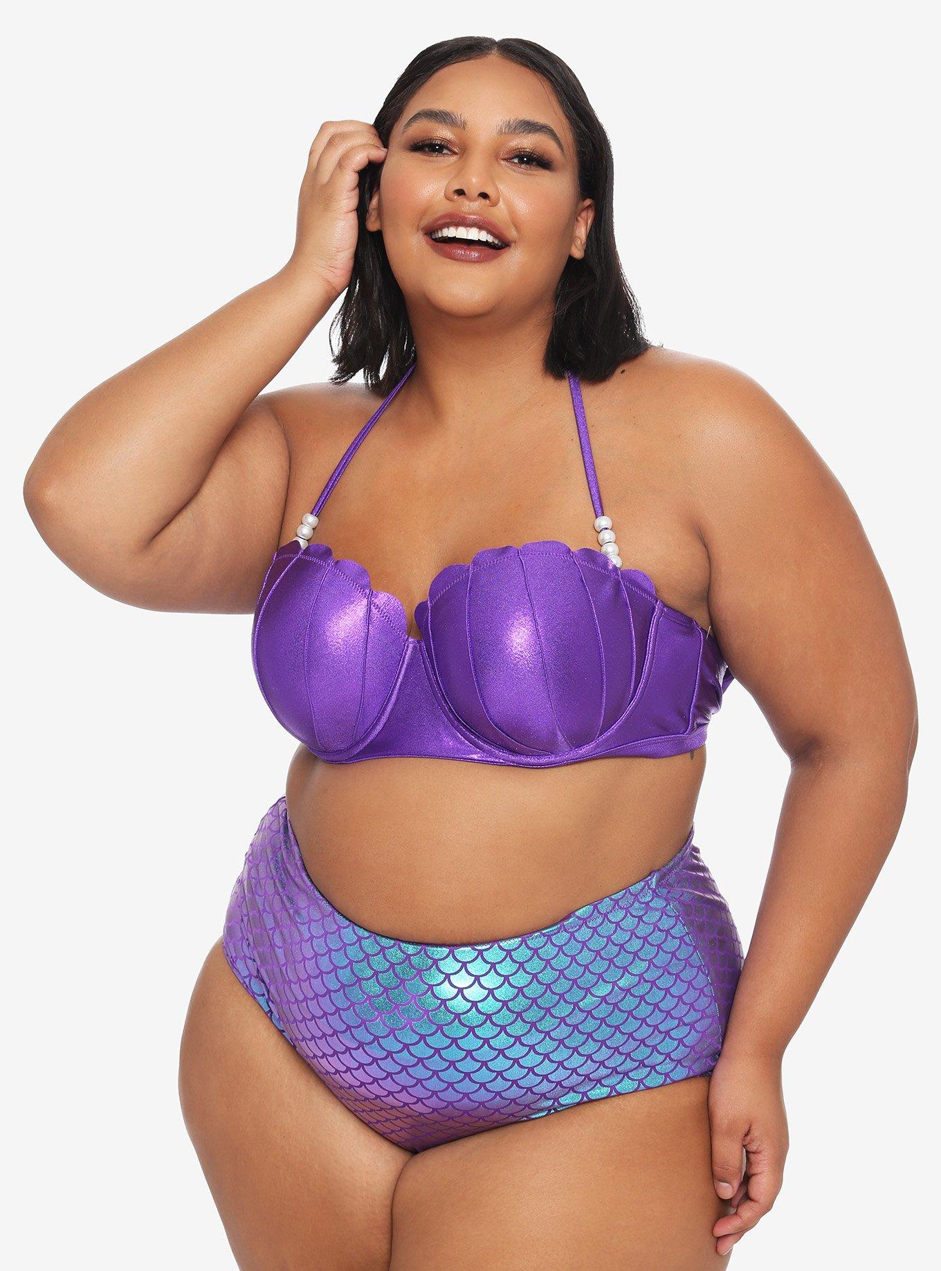 Disney The Little Mermaid Ariel Seashell Halter Swim Top Plus Size, PURPLE, alternate