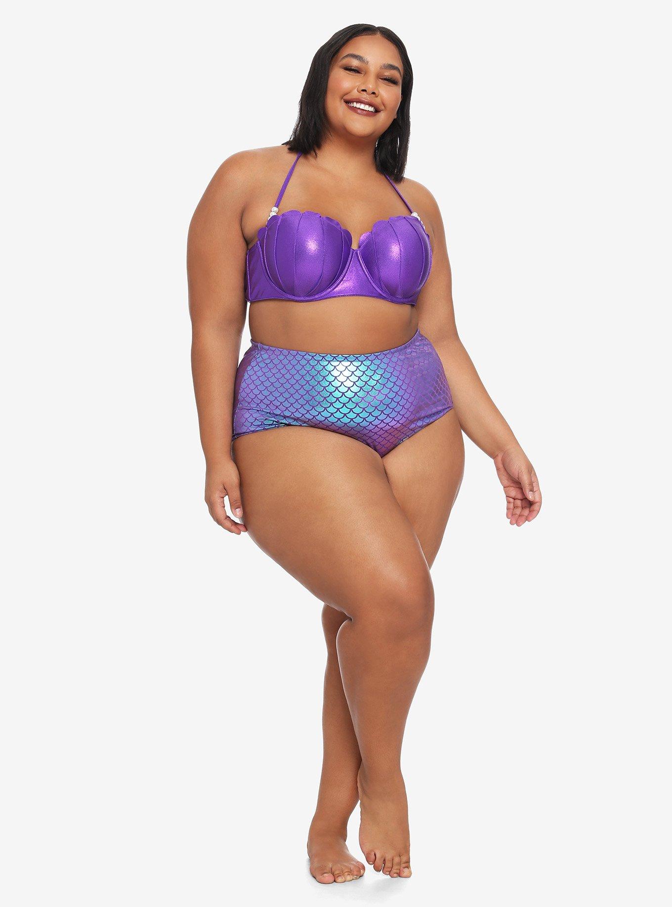 Disney The Little Mermaid Ariel Seashell Halter Swim Top Plus Size, PURPLE, alternate