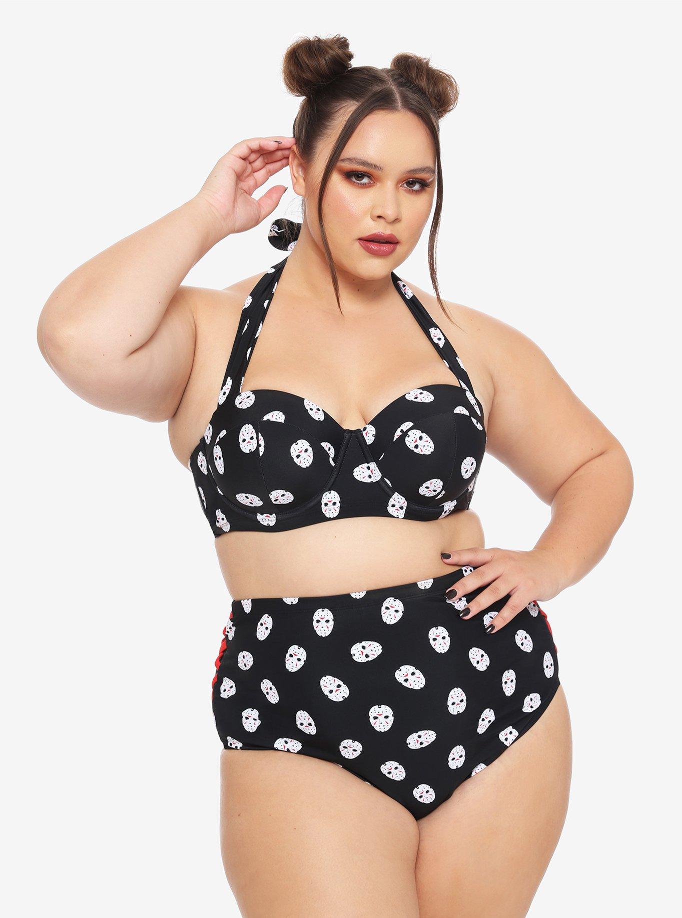 Friday The 13th Jason Mask Halter Swim Top Plus Size, MULTI, alternate