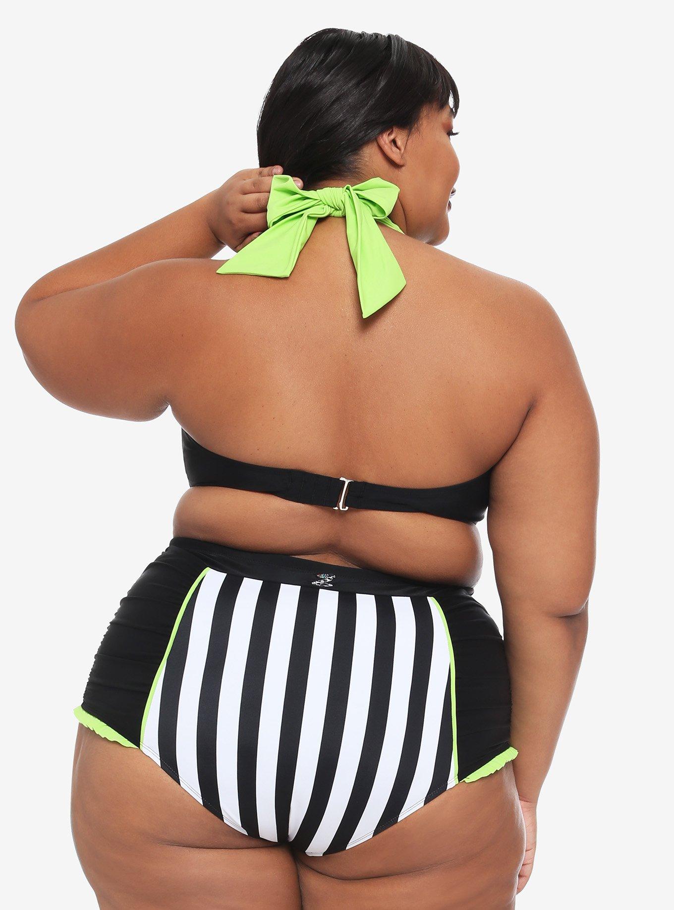 Beetlejuice Stripe Halter Swim Top Plus Size, MULTI, alternate