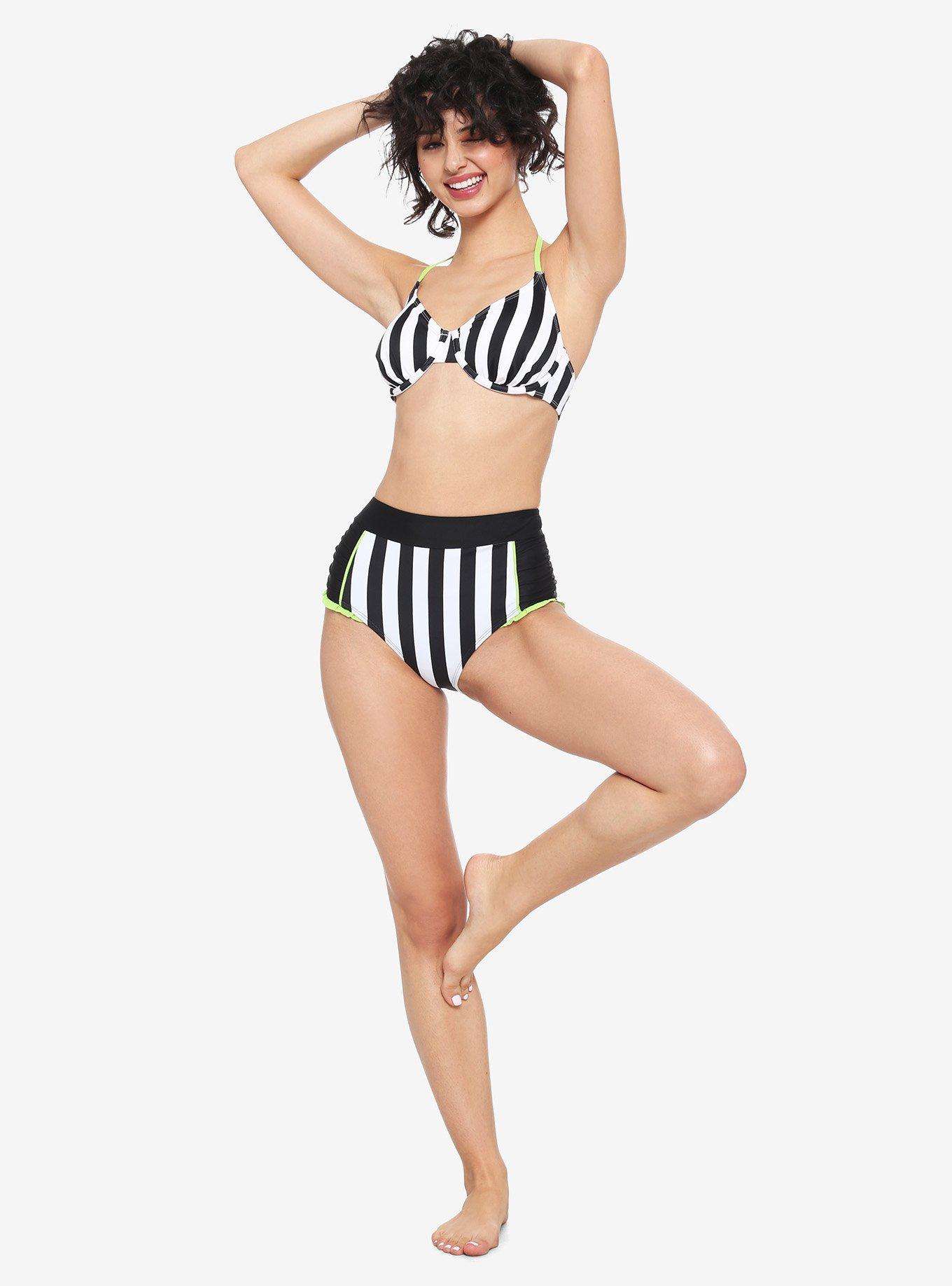 Beetlejuice Stripe Halter Swim Top, MULTI, alternate