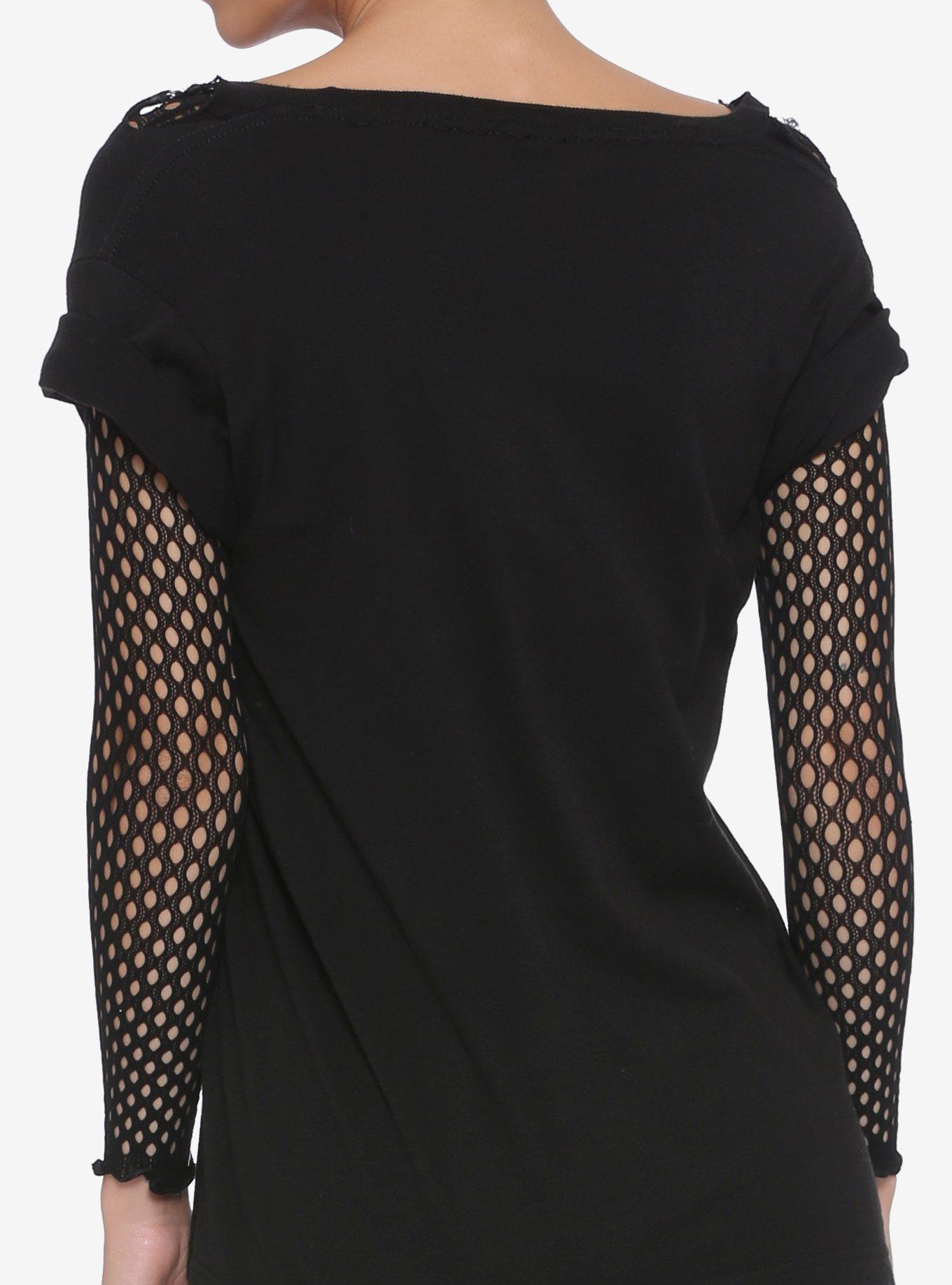 Black Fishnet Long-Sleeve Bodysuit, , alternate