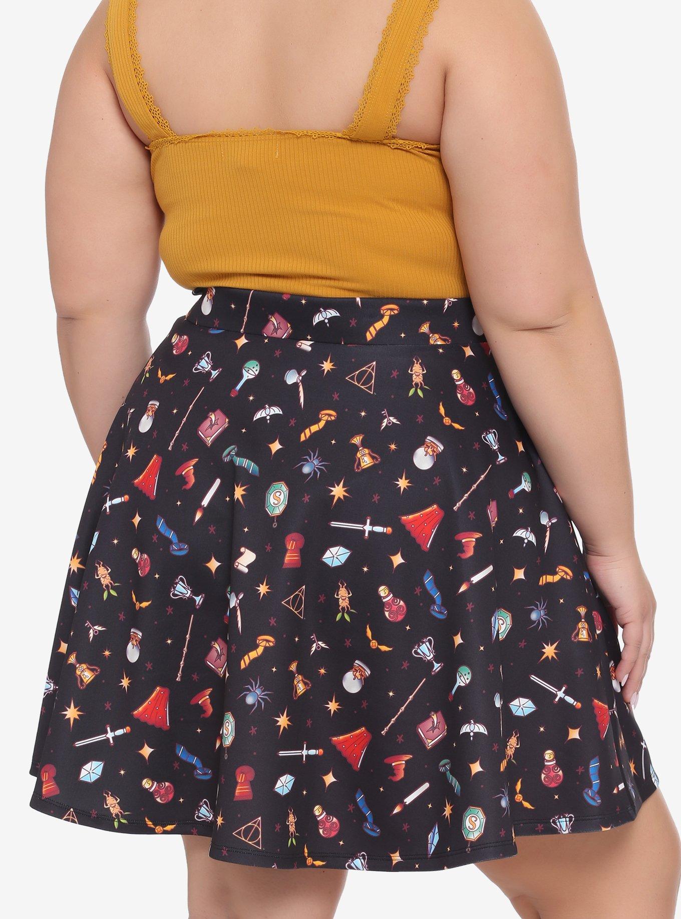 Harry Potter Icons Skater Skirt Plus Size, MULTI, alternate