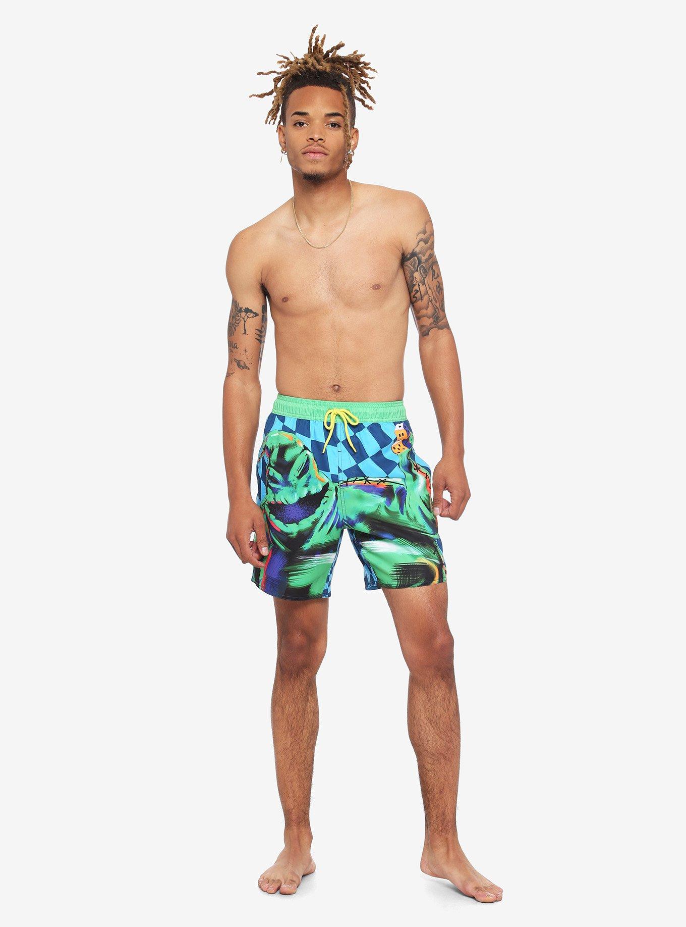 The Nightmare Before Christmas Oogie Boogie Neon Checkered Swim Trunks, MULTI, alternate