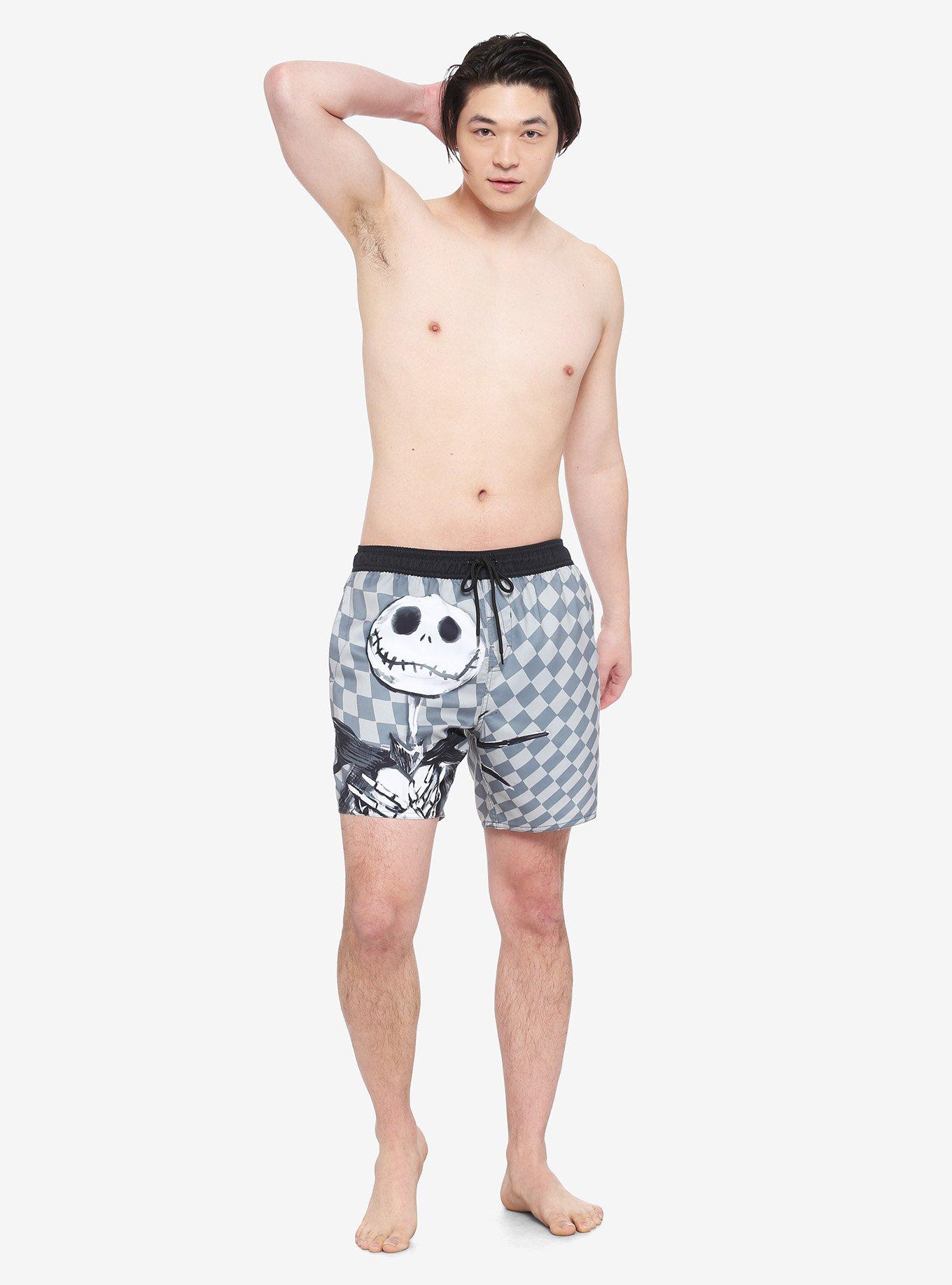 The Nightmare Before Christmas Checkered Jack Skellington Swim Trunks, WHITE, alternate