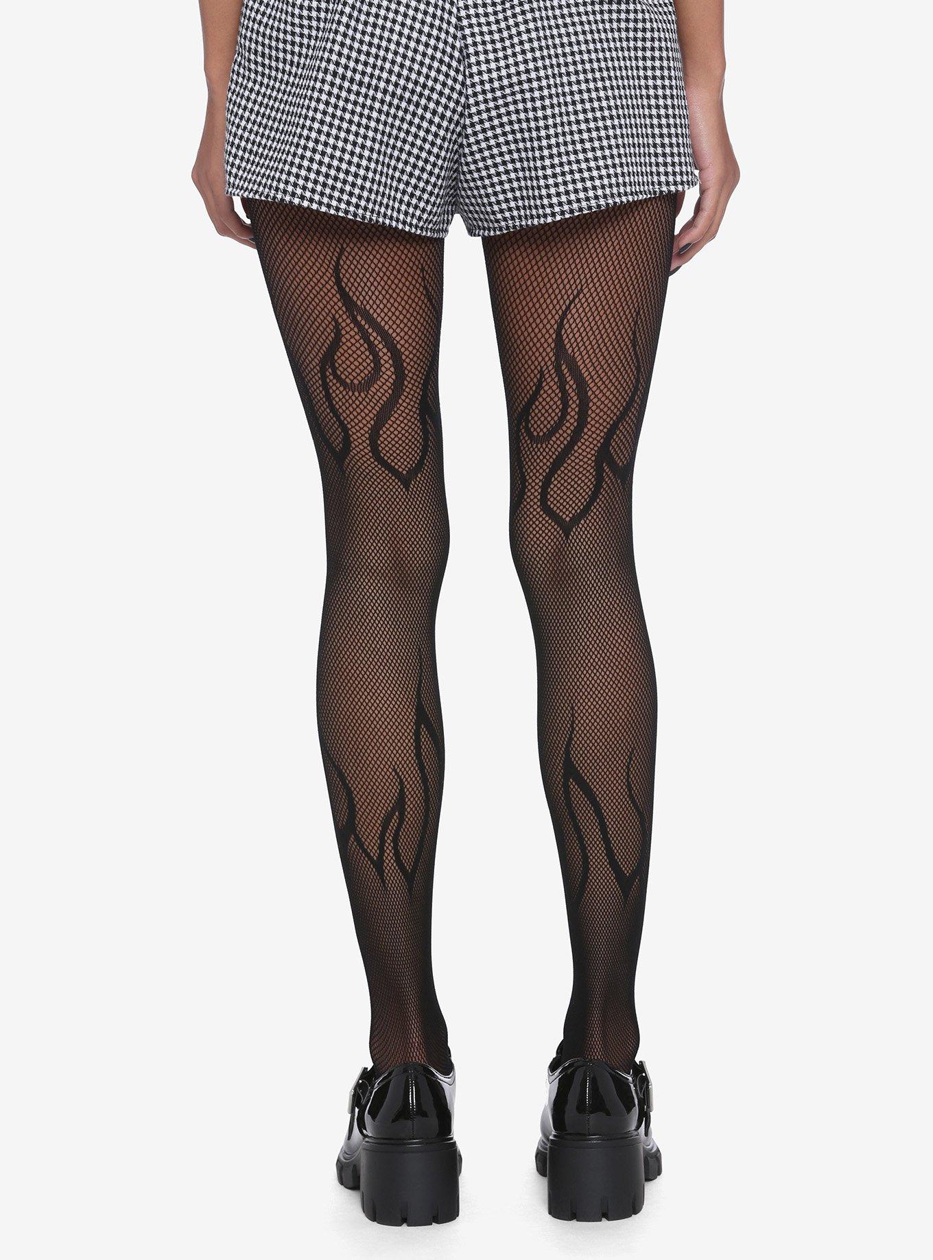 Black Flames Fishnet Tights, , alternate
