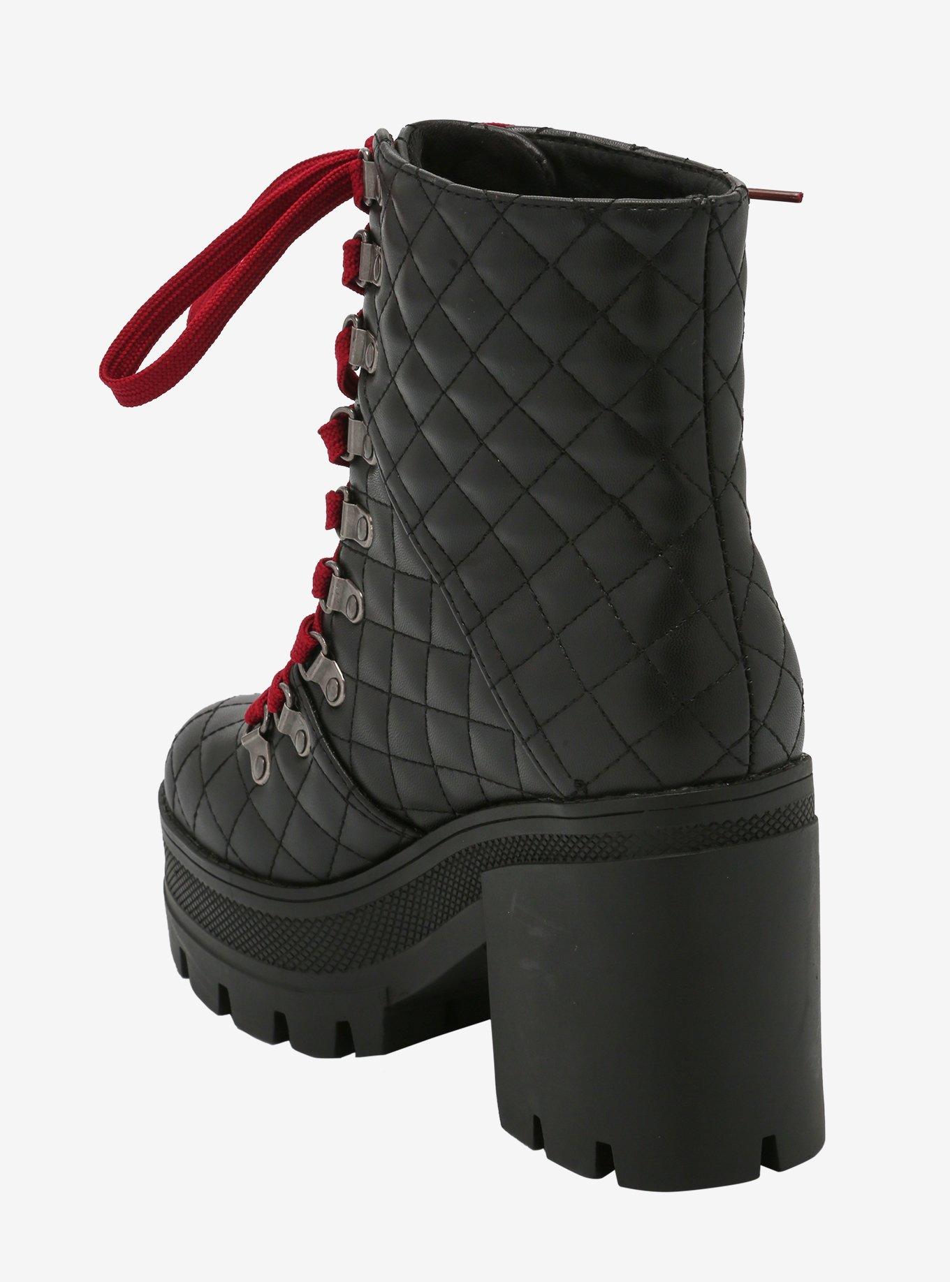 Red Lace Quilted Platform Combat Boots, MULTI, alternate