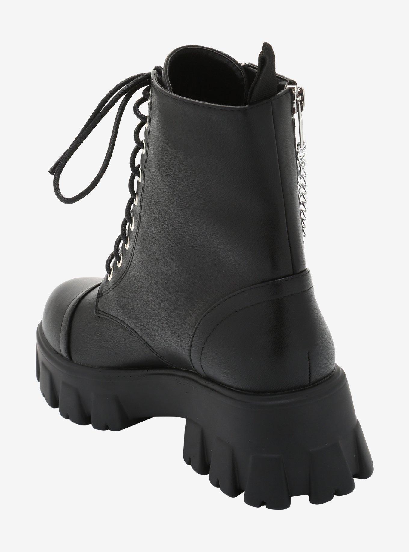 Double Zipper Chain Black Combat Boots, MULTI, alternate