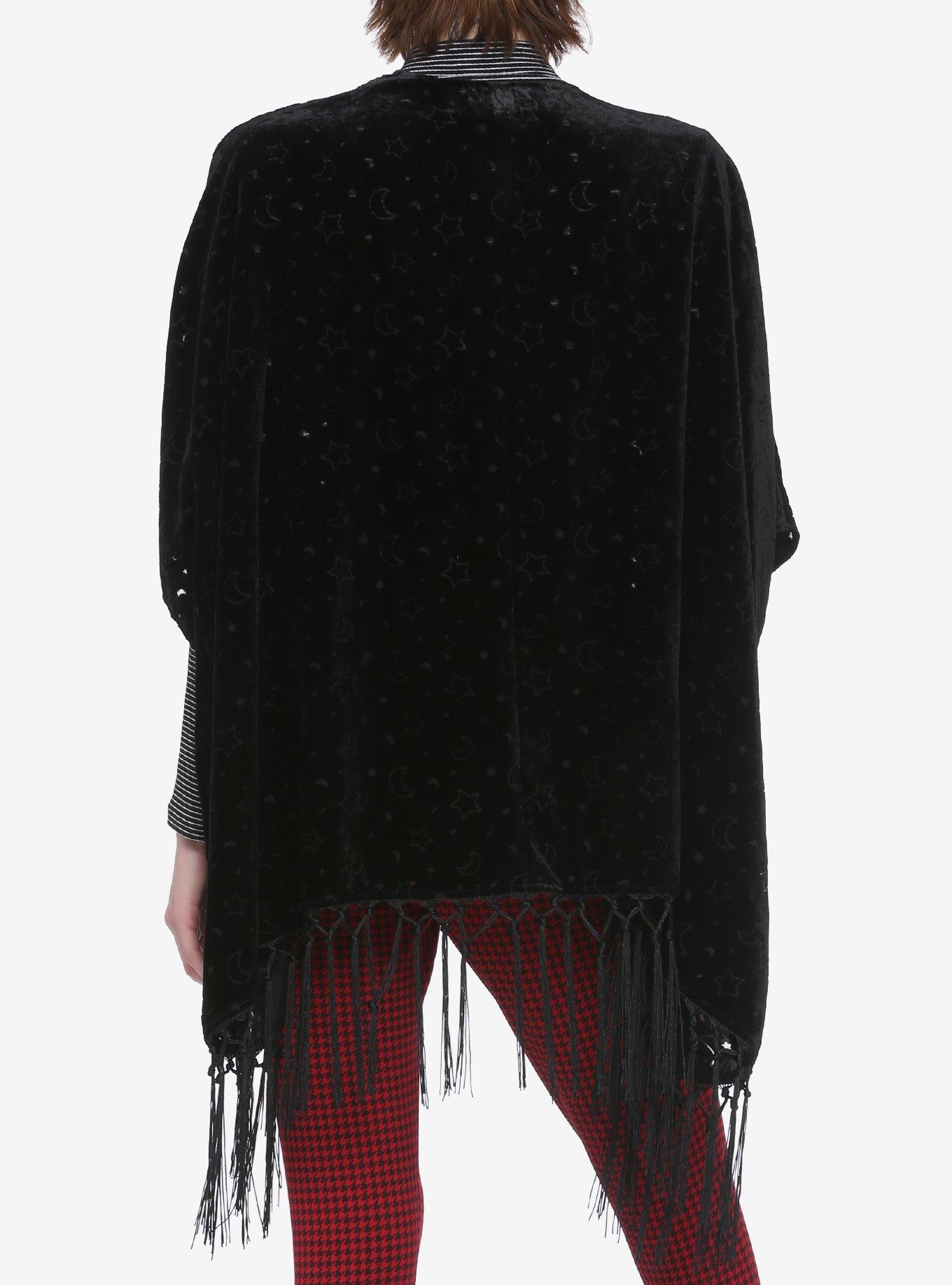 Moon & Star Burnout Velvet Kimono, BLACK, alternate