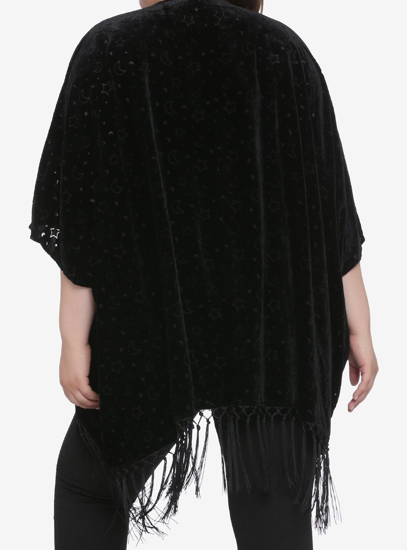 Moon & Star Burnout Velvet Kimono Plus Size, BLACK, alternate