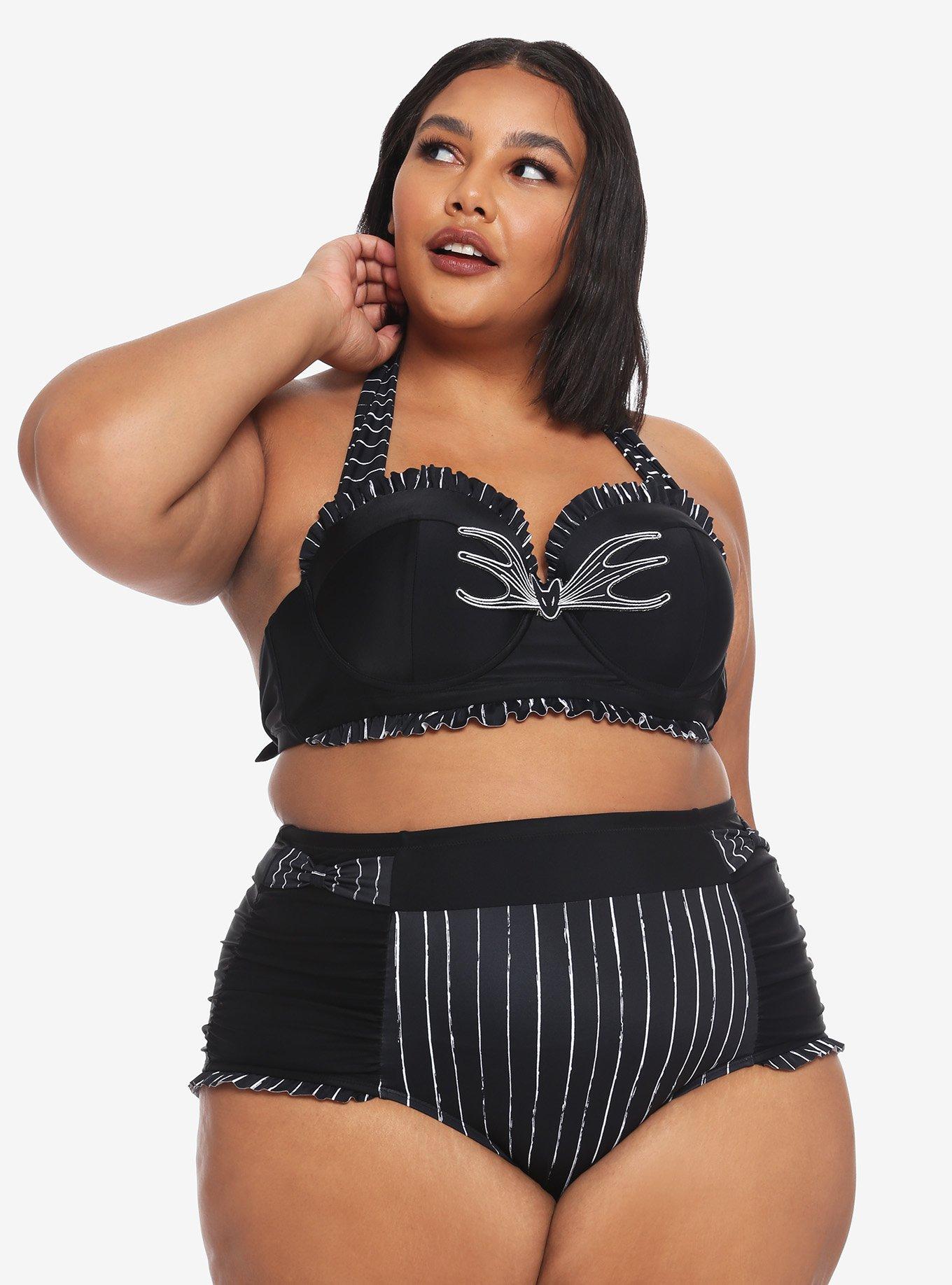 The Nightmare Before Christmas Jack Skellington Halter Swim Top Plus Size, MULTI, alternate