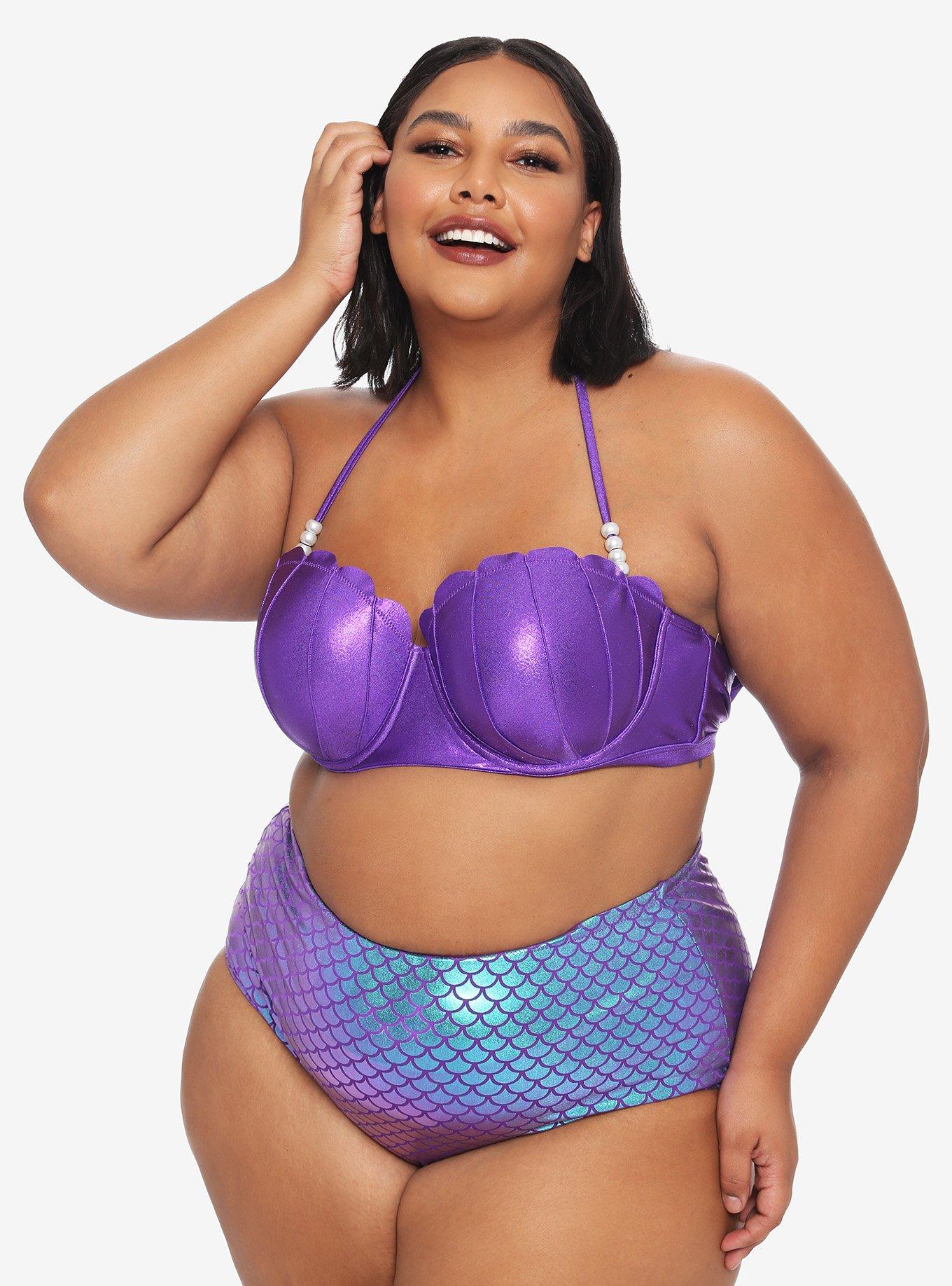 Disney The Little Mermaid Ariel Seashell Halter Swim Top Plus Size, MULTI, alternate