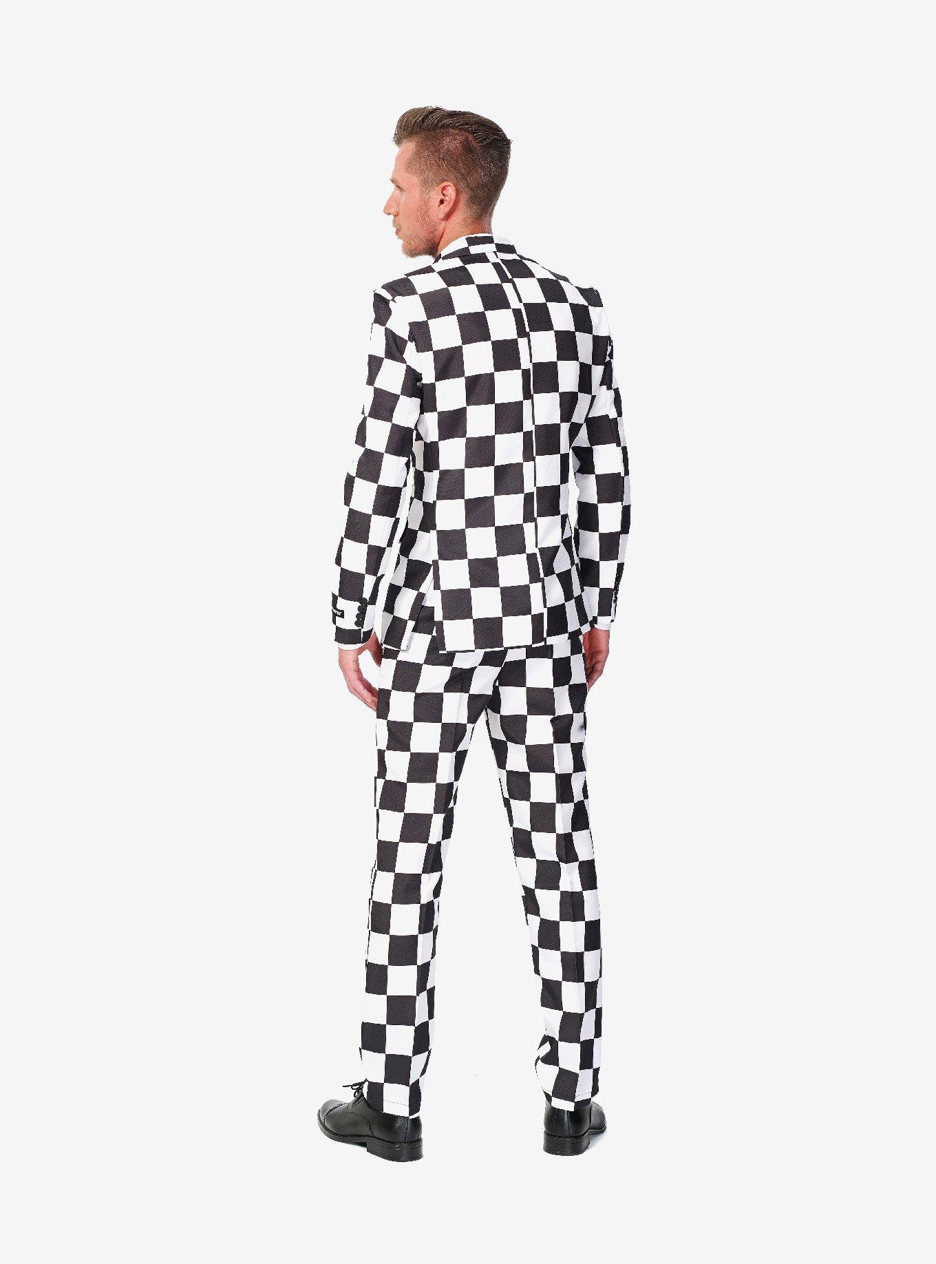 Suitmeister Men's Checked Black White Square Suit, BLACK  WHITE, alternate