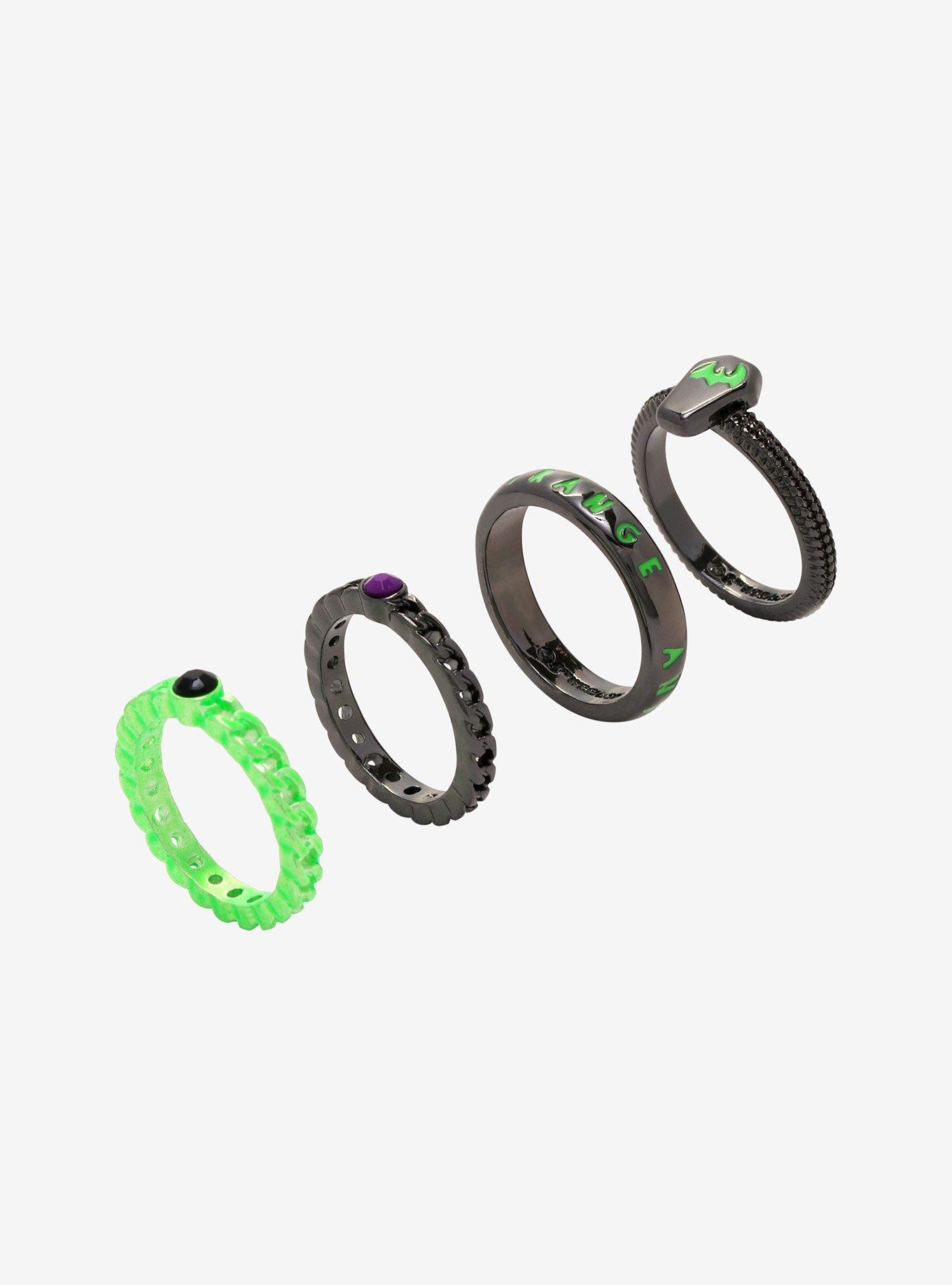 Beetlejuice Neon Green & Gunmetal Ring Set, , alternate