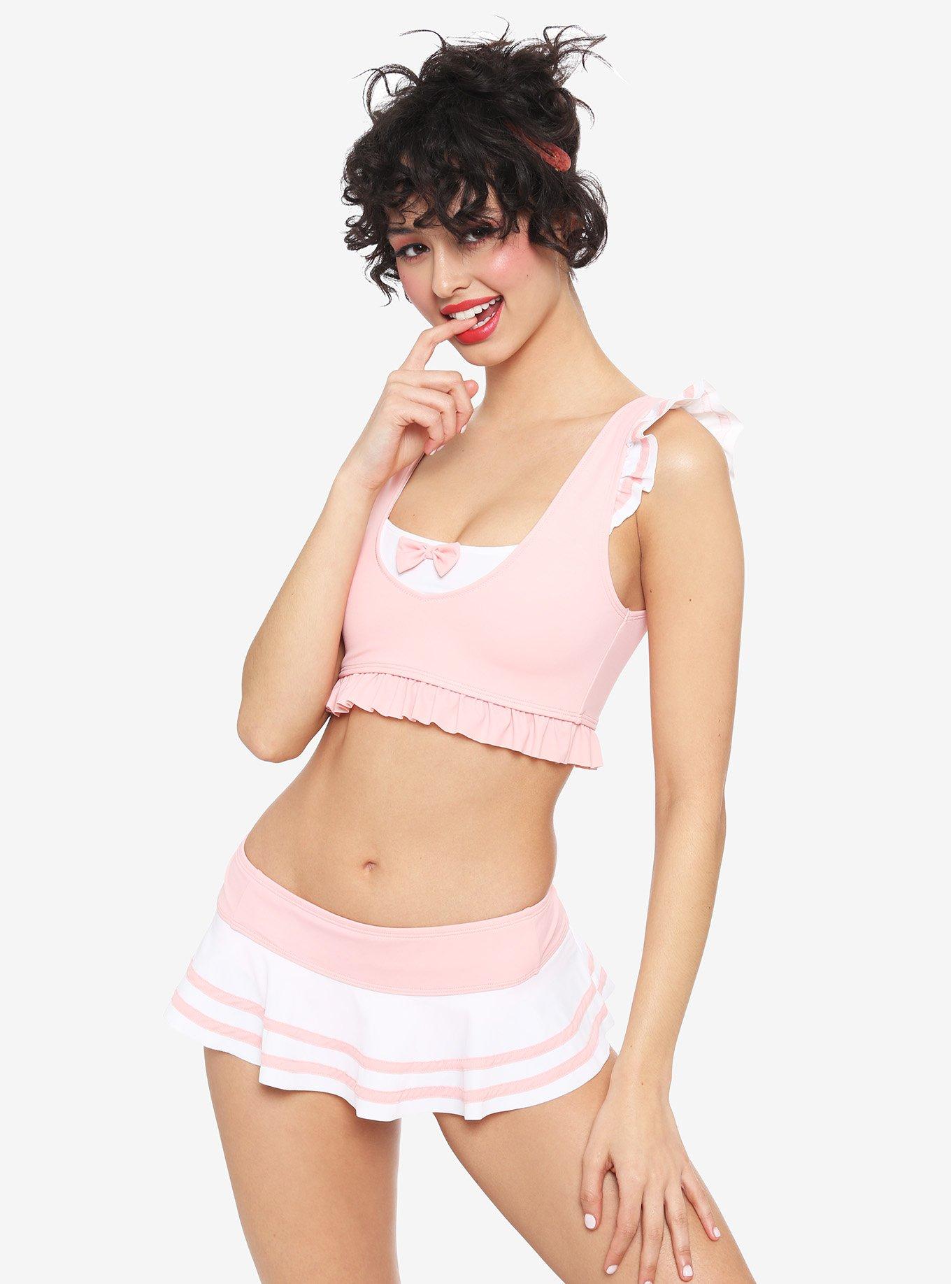 Pink & White Sailor Skirted Swim Bottoms, WHITE, alternate