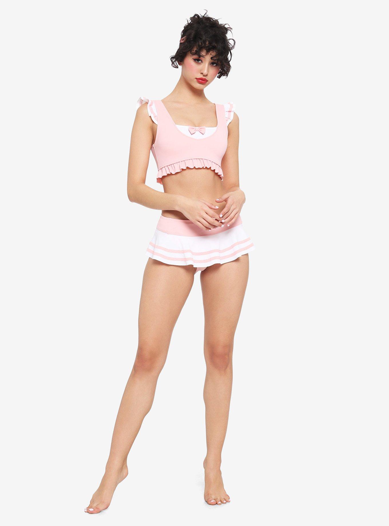 Pink & White Sailor Skirted Swim Bottoms, WHITE, alternate