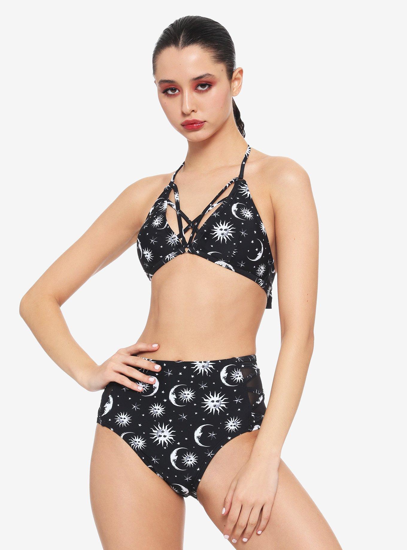 Black & White Celestial Strappy Swim Top, WHITE, alternate