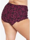 Maroon Sugar Skull Floral High-Waisted Swim Bottoms Plus Size, RED, alternate